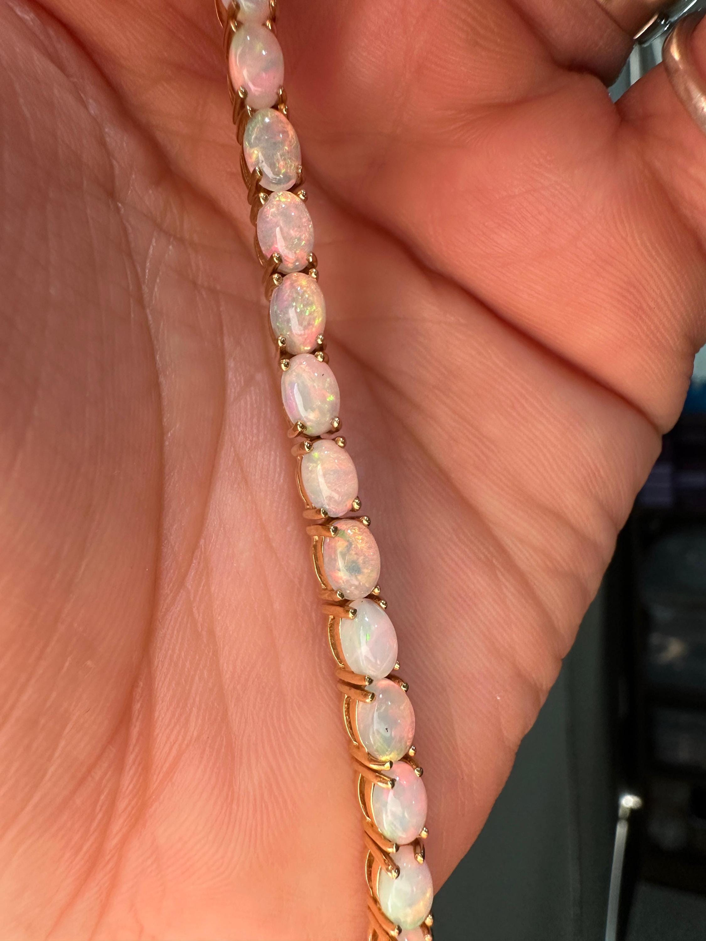 14K Gold Opal Tennis Bracelet, October Birthstone, Luxury Statement Jewelry