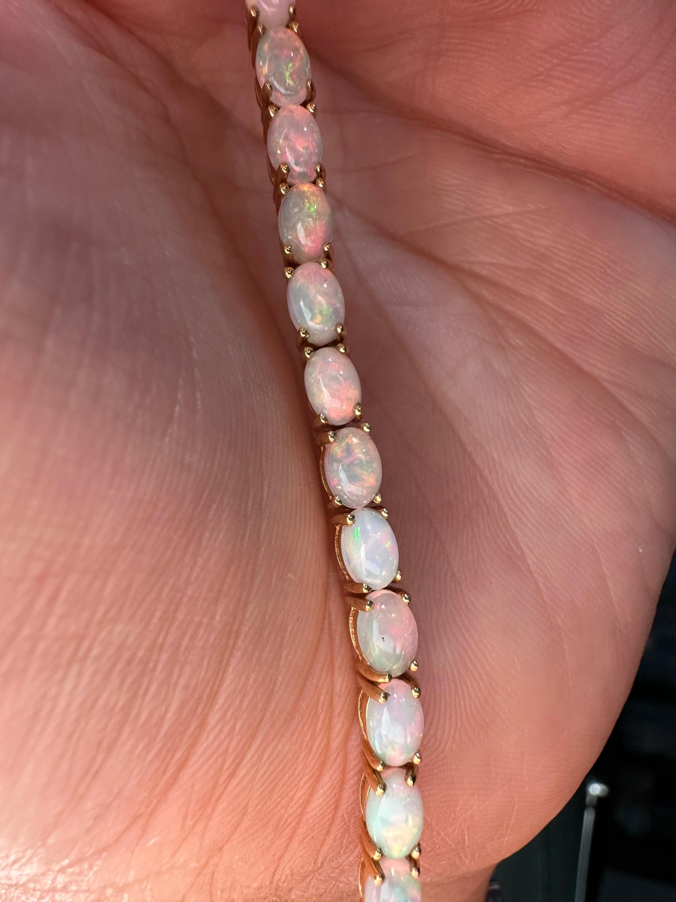 14K Gold Opal Tennis Bracelet, October Birthstone, Luxury Statement Jewelry