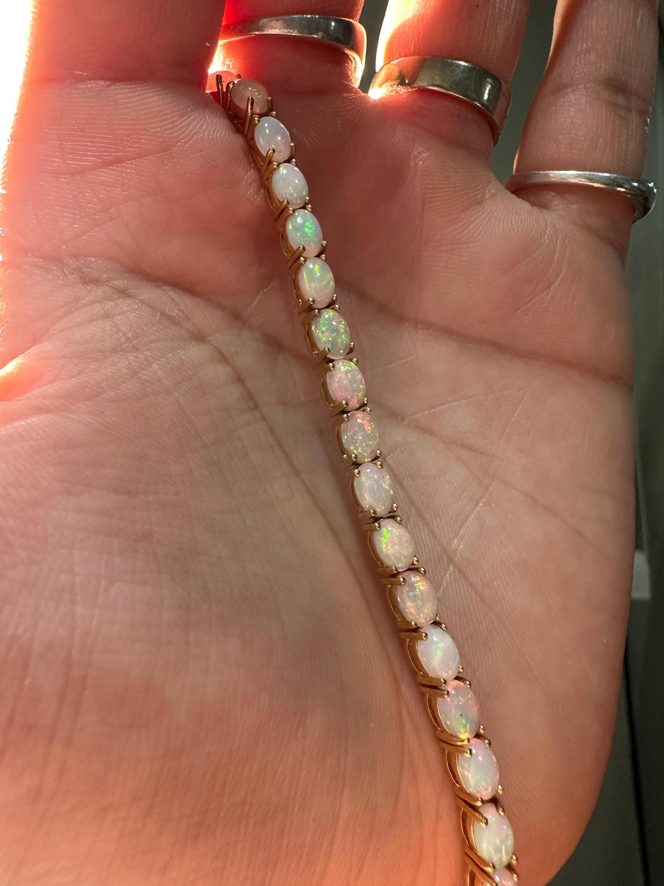 14K Gold Opal Tennis Bracelet, October Birthstone, Luxury Statement Jewelry