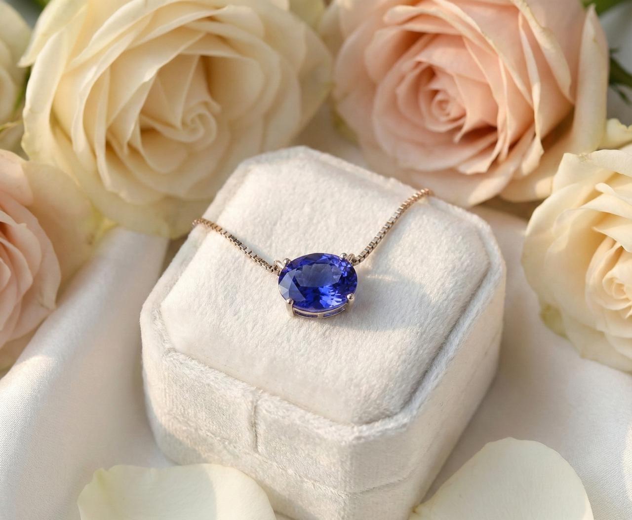 2 CT Oval Tanzanite Solitaire Pendant | 925 Sterling Silver, Rare Gemstone Jewelry for gift