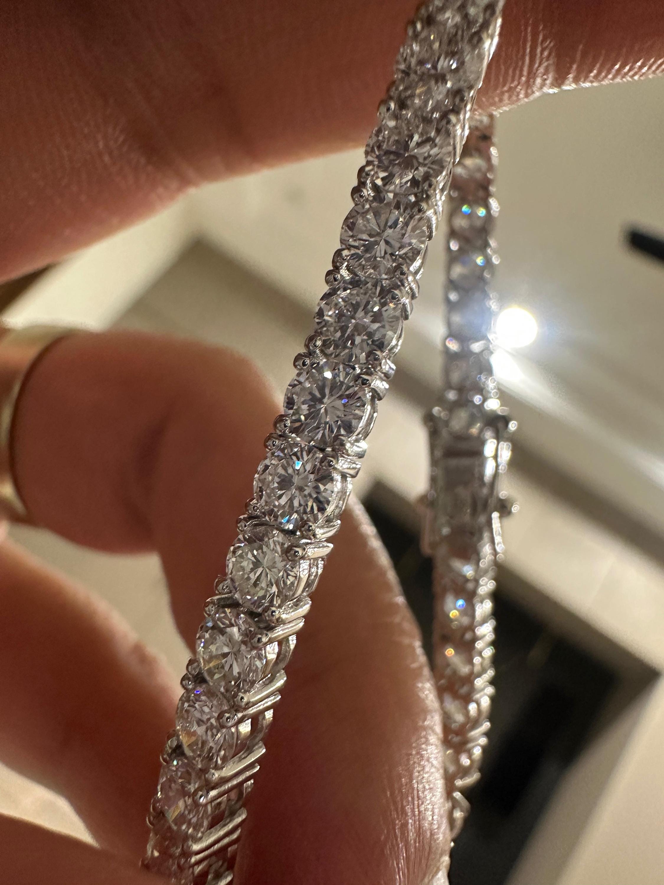 14K White Gold Tennis Bracelet, 10 CT Round Lab Diamonds, Classic Fine Jewelry