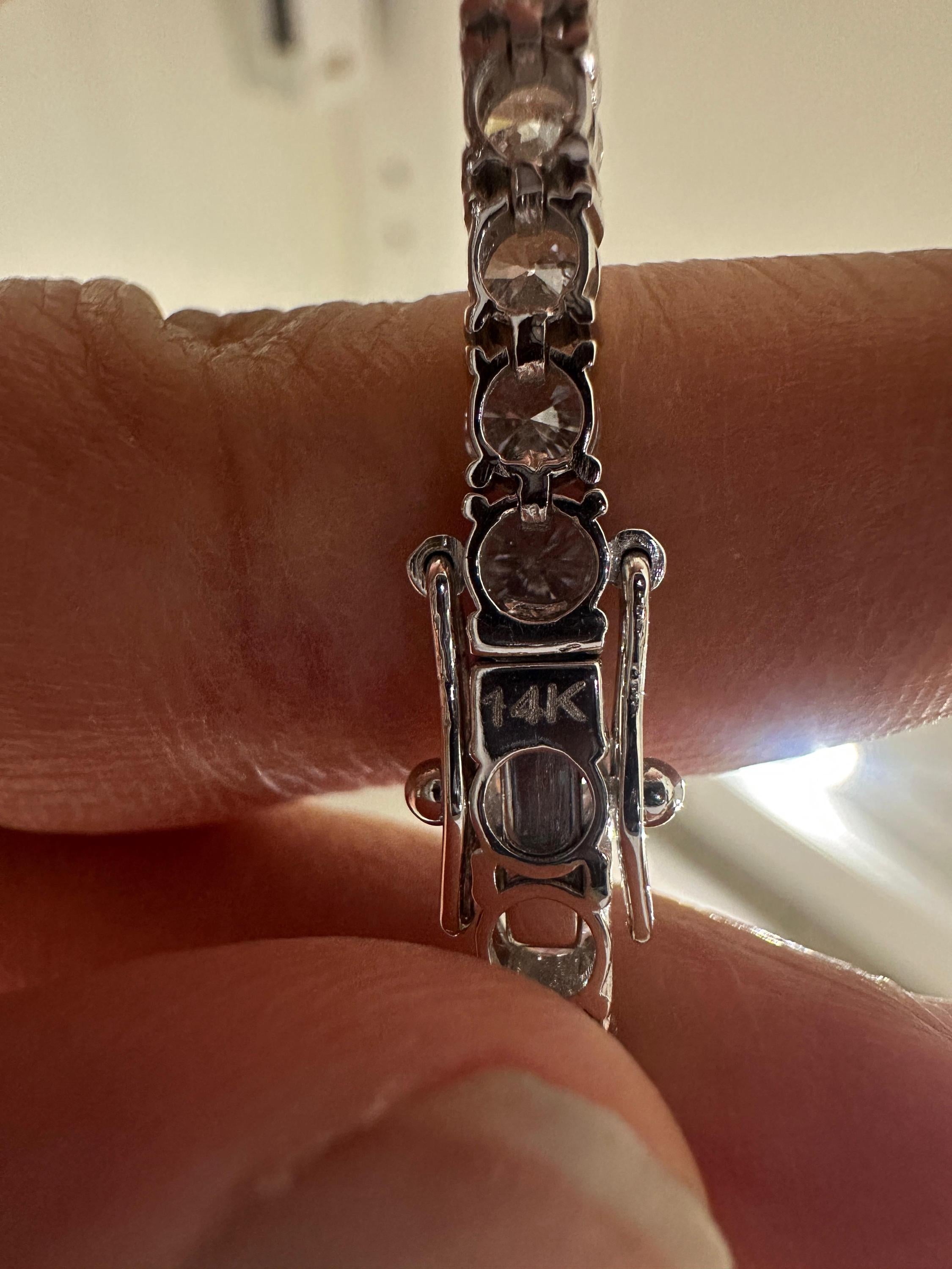 14K White Gold Tennis Bracelet, 10 CT Round Lab Diamonds, Classic Fine Jewelry
