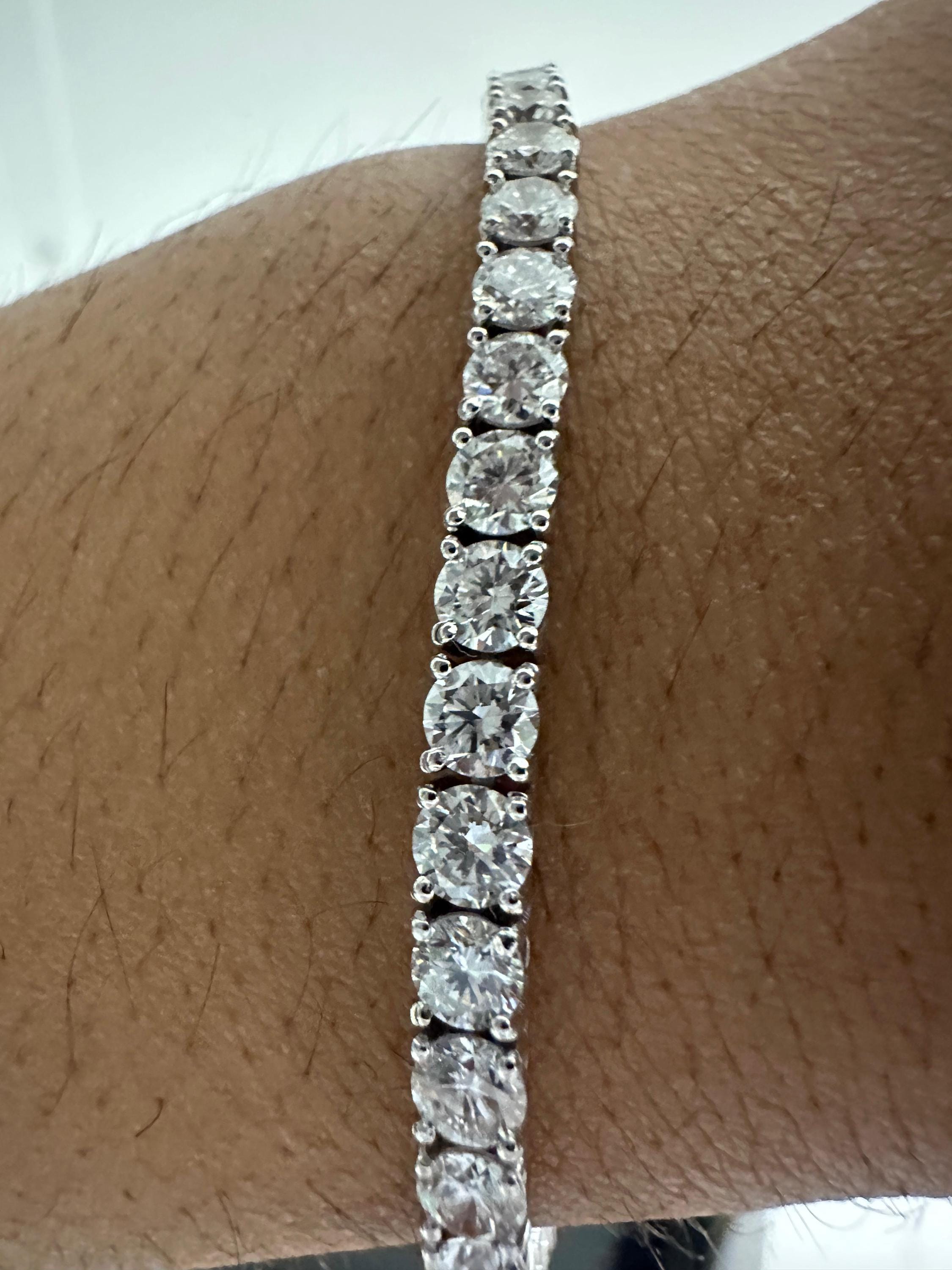 14K White Gold Tennis Bracelet, 10 CT Round Lab Diamonds, Classic Fine Jewelry