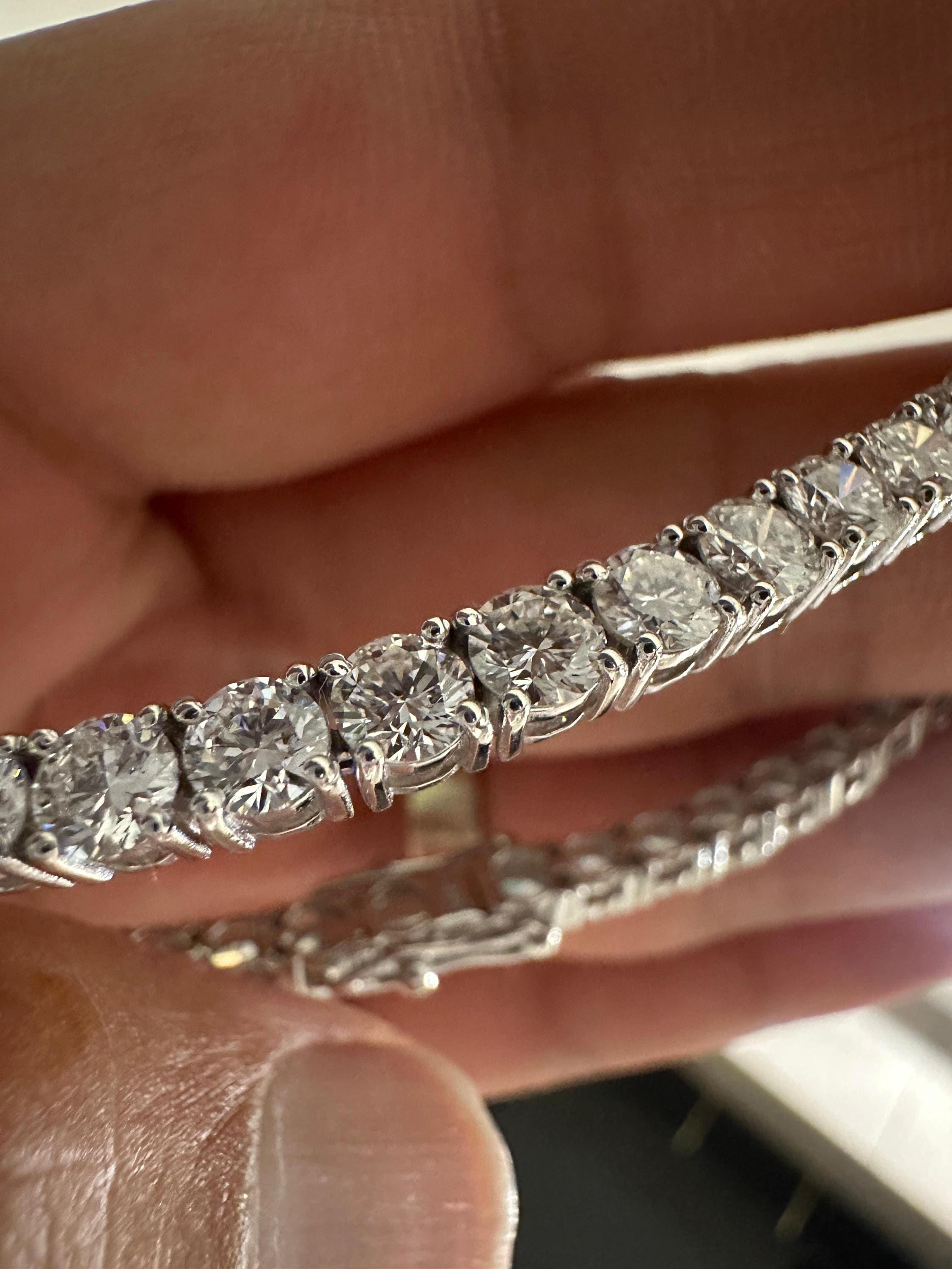 14K White Gold Tennis Bracelet, 10 CT Round Lab Diamonds, Classic Fine Jewelry