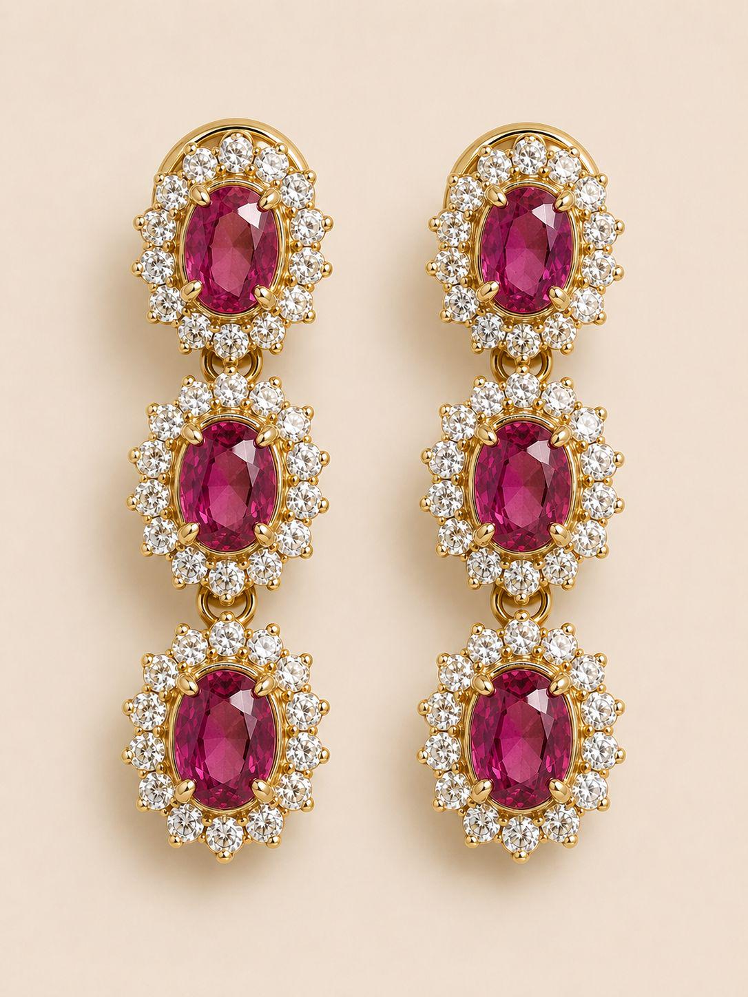 Custom Rhodolite Drop Earrings, Diamond Halo, 14K Gold, Personalized Jewelry