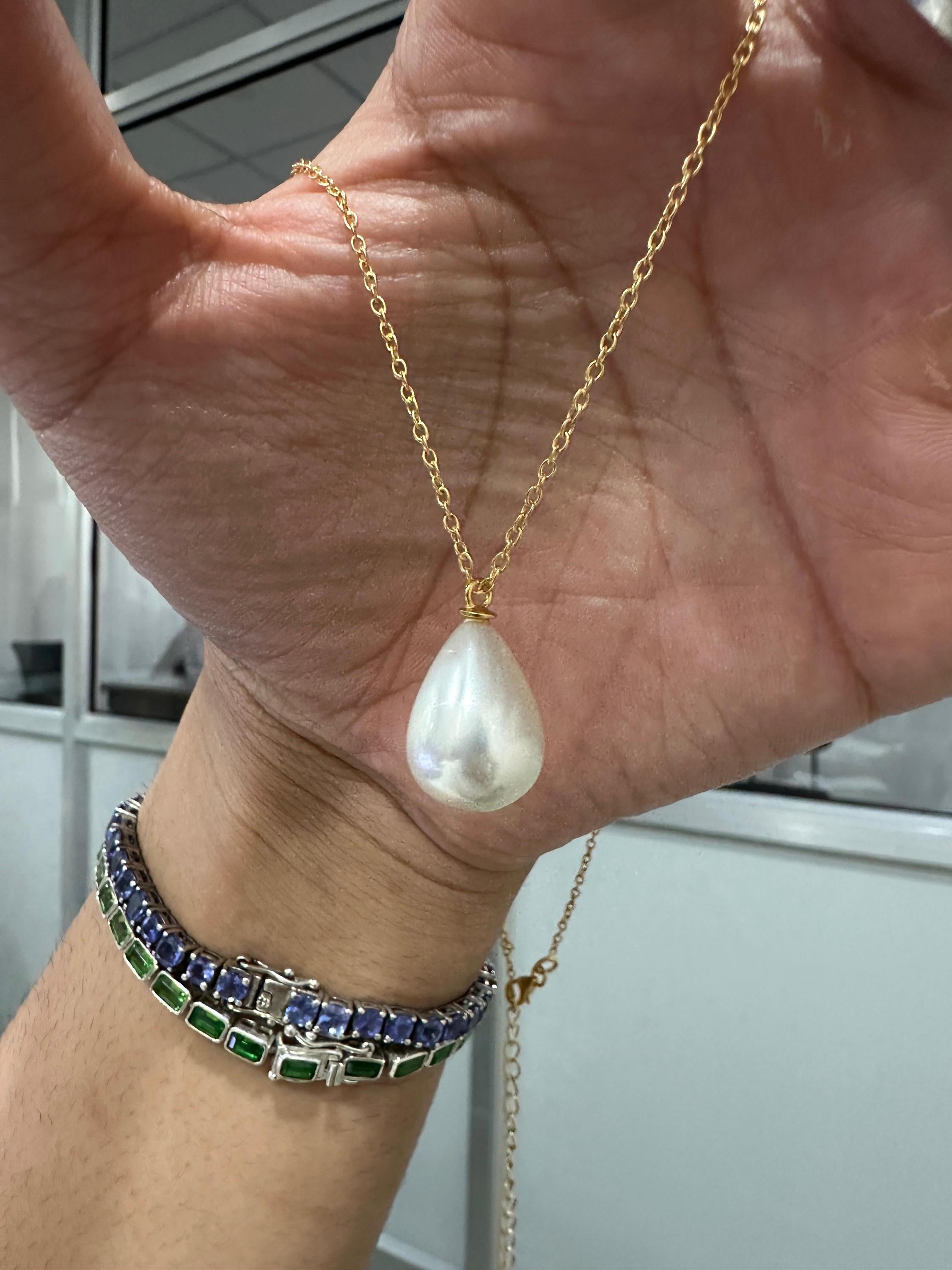 Teardrop Pearl Pendant Necklace, 14K Gold Vermeil Sterling Silver, Minimalist Statement Jewelry