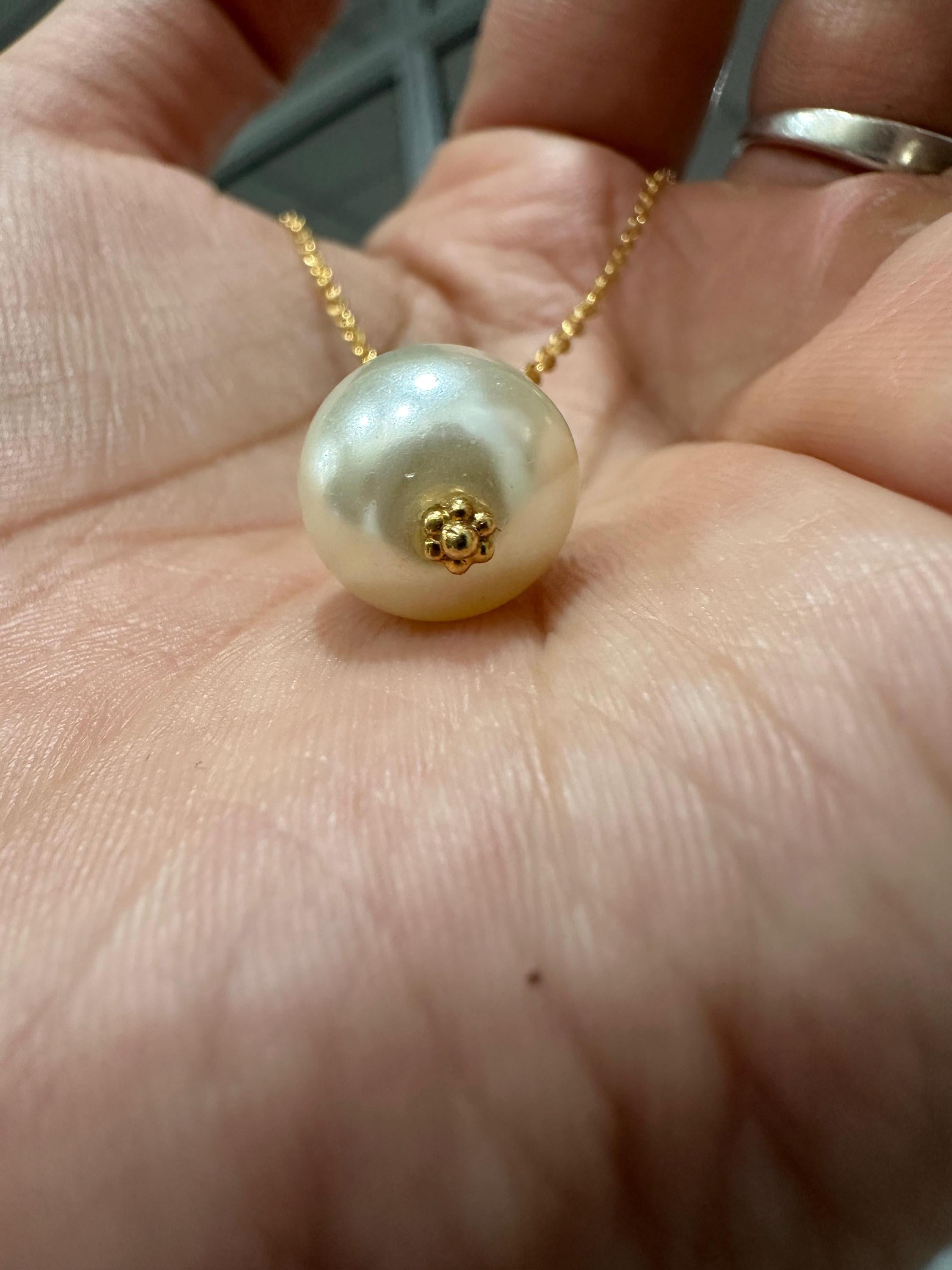 Round Pearl Pendant Necklace, Gold Vermeil 925 Silver, Minimal Classic Jewelry