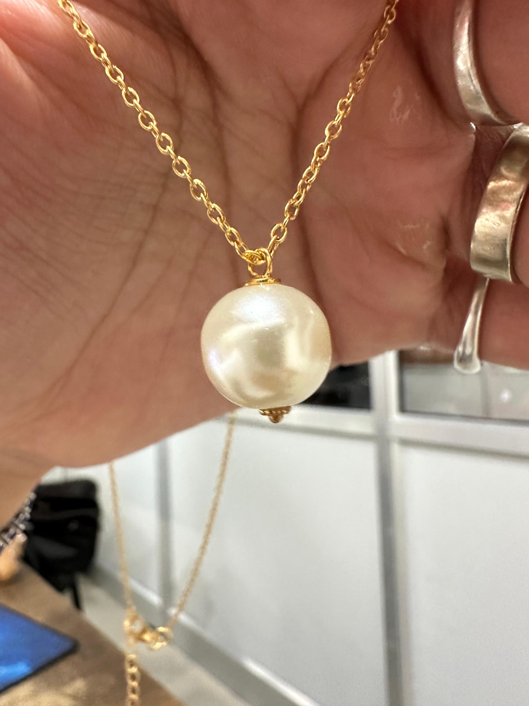 Round Pearl Pendant Necklace, Gold Vermeil 925 Silver, Minimal Classic Jewelry