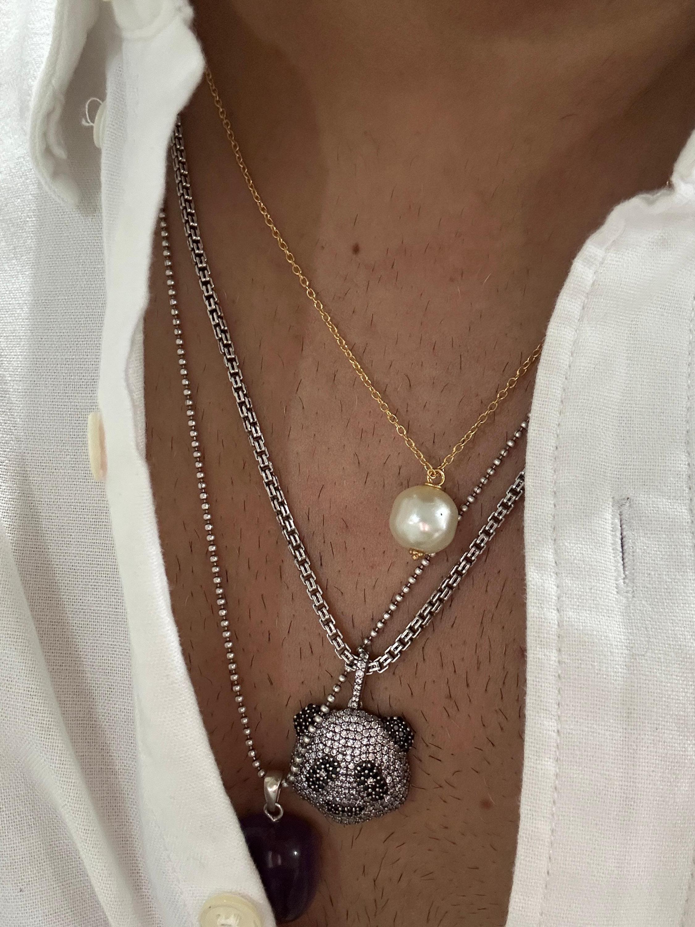 Round Pearl Pendant Necklace, Gold Vermeil 925 Silver, Minimal Classic Jewelry