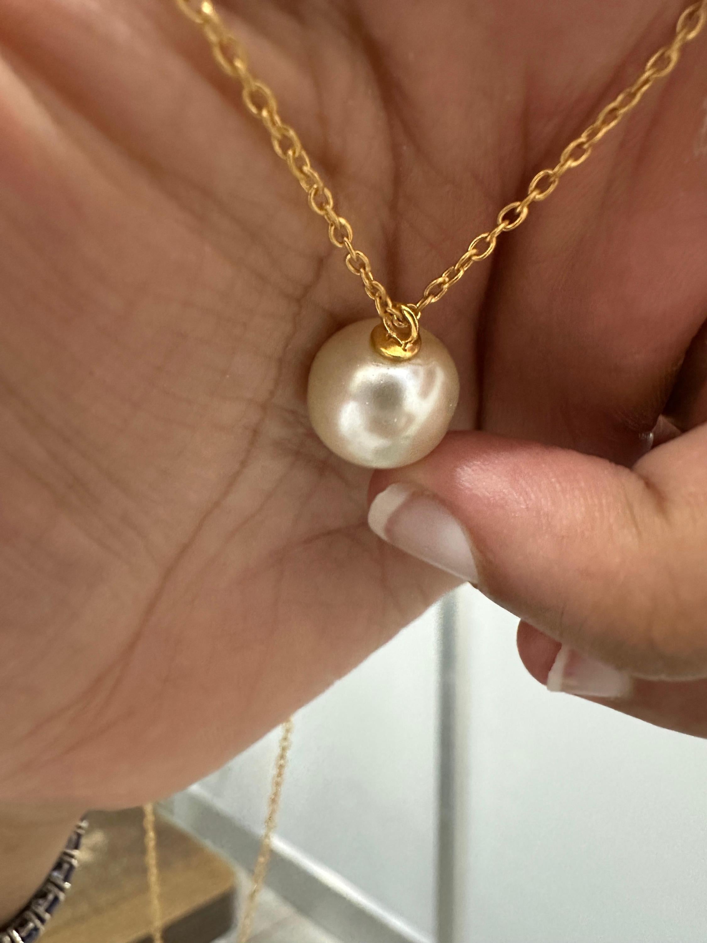 Round Pearl Pendant Necklace, Gold Vermeil 925 Silver, Minimal Classic Jewelry
