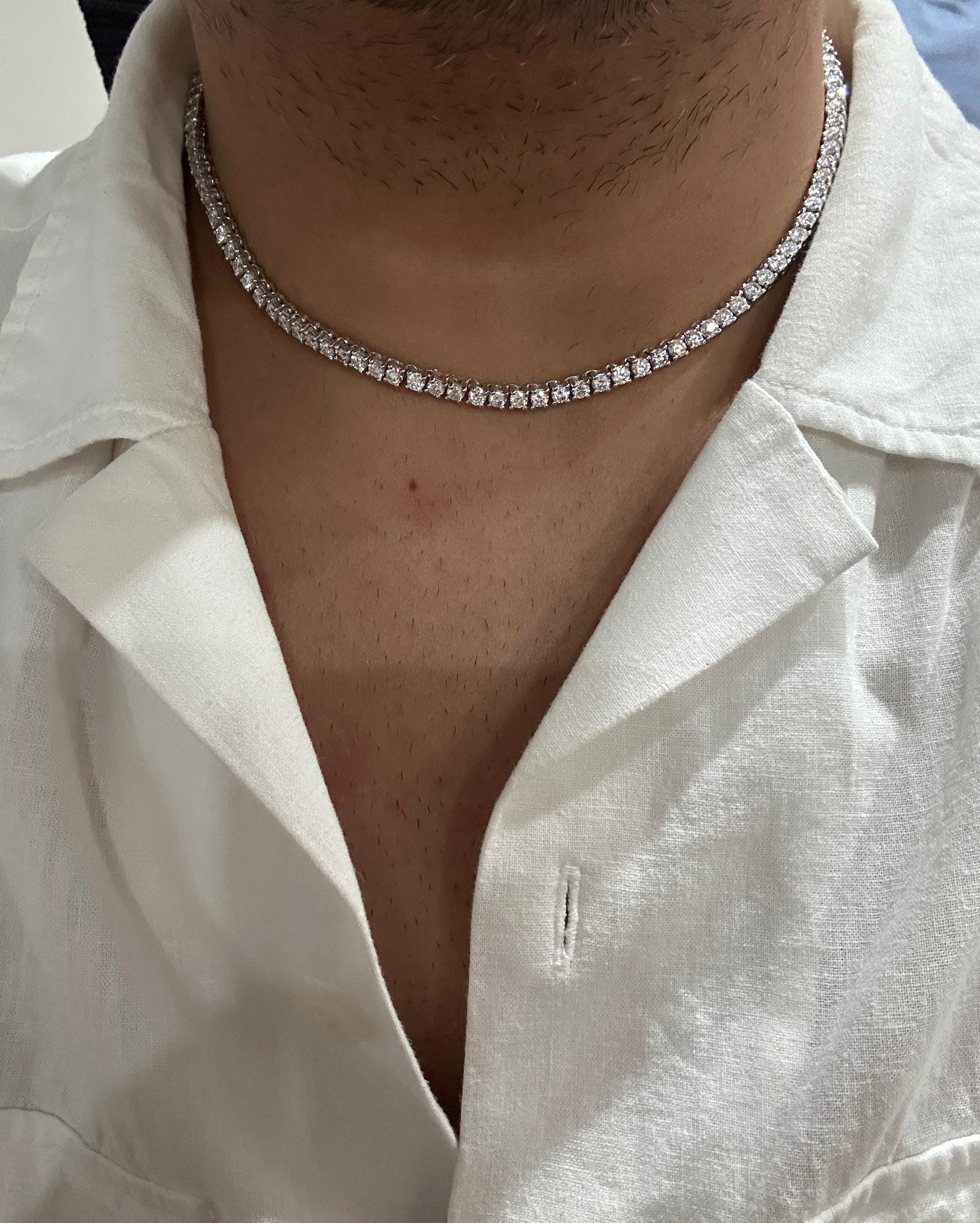 Unisex Moissanite Tennis Necklace, 19 CT, 925 Sterling Silver, Diamond Simulant Chain