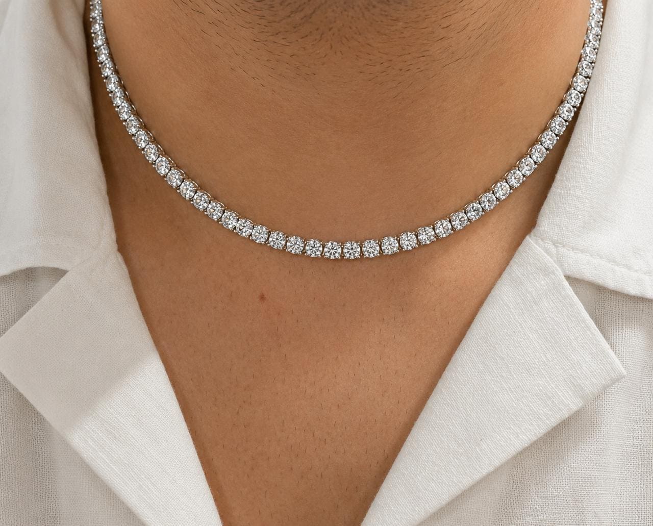 Unisex Moissanite Tennis Necklace, 19 CT, 925 Sterling Silver, Diamond Simulant Chain