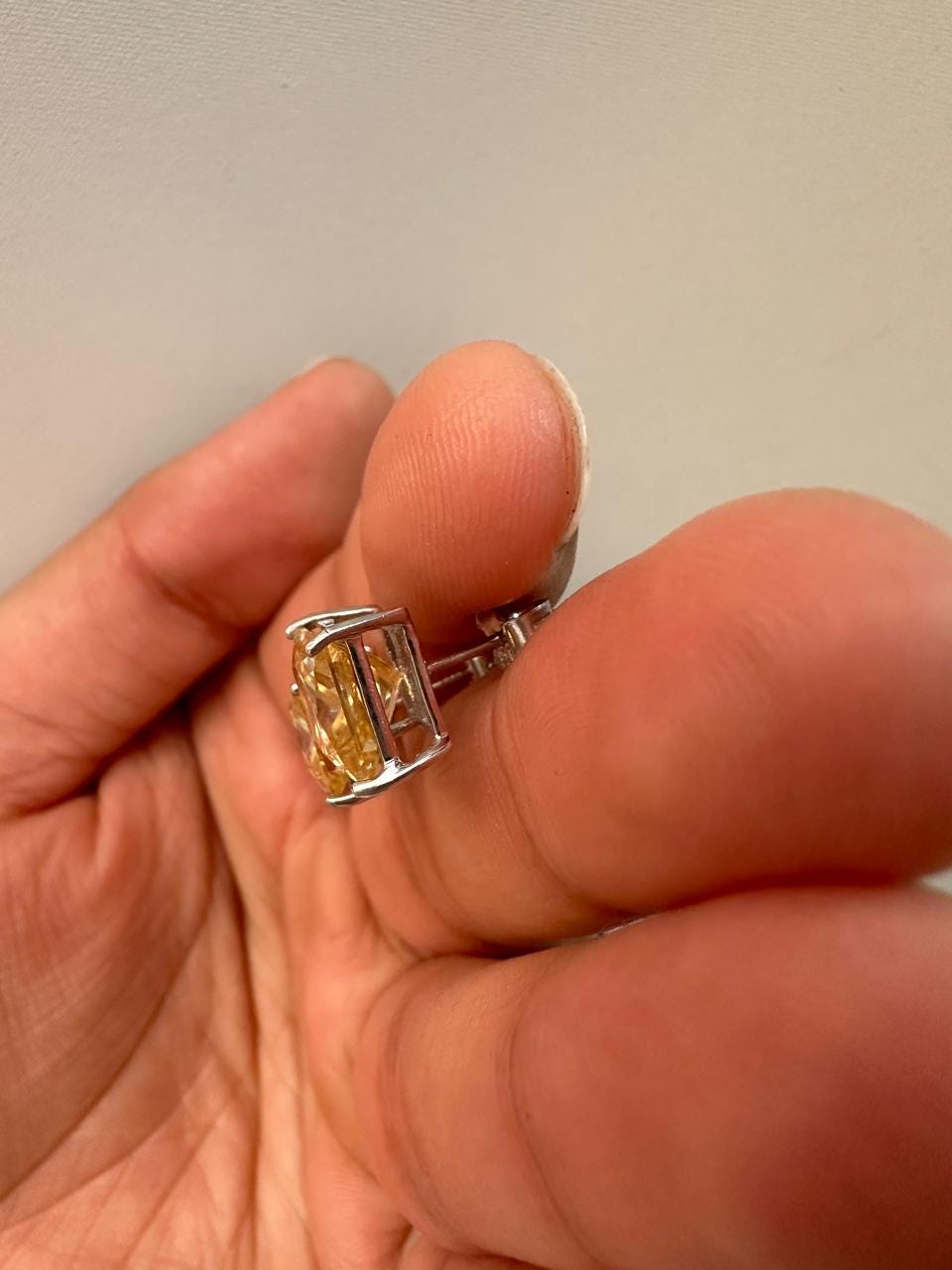 7 CT Princess Cut Yellow Moissanite Stud Earrings, 14K White Gold Statement Jewelry