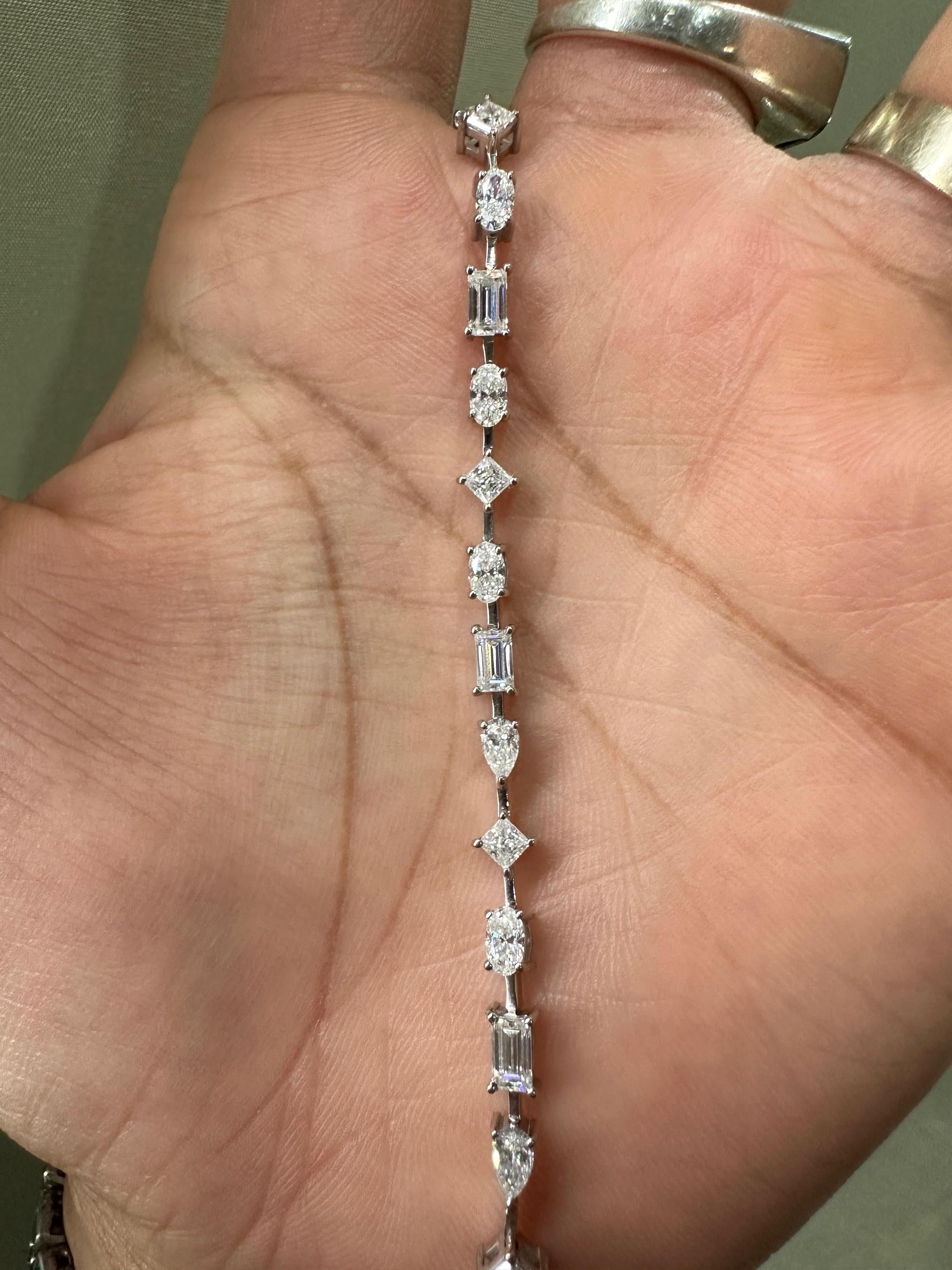 Luxury Moissanite Tennis Bracelet | Multi Shape Stones, 14k White Gold Jewelry for Gift