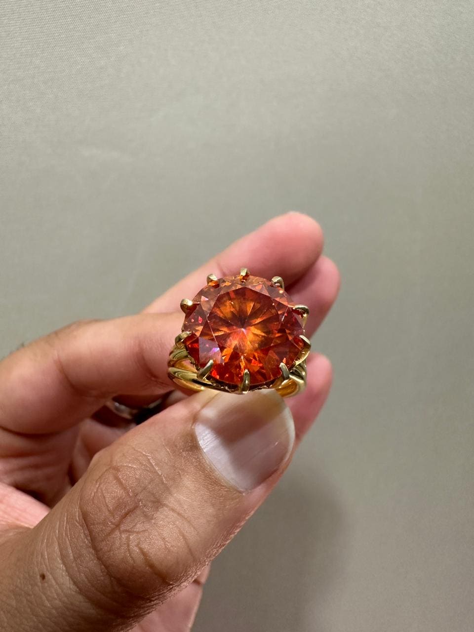 14k Gold Orange Moissanite Engagement Ring, 10 CT Statement Rings for gift