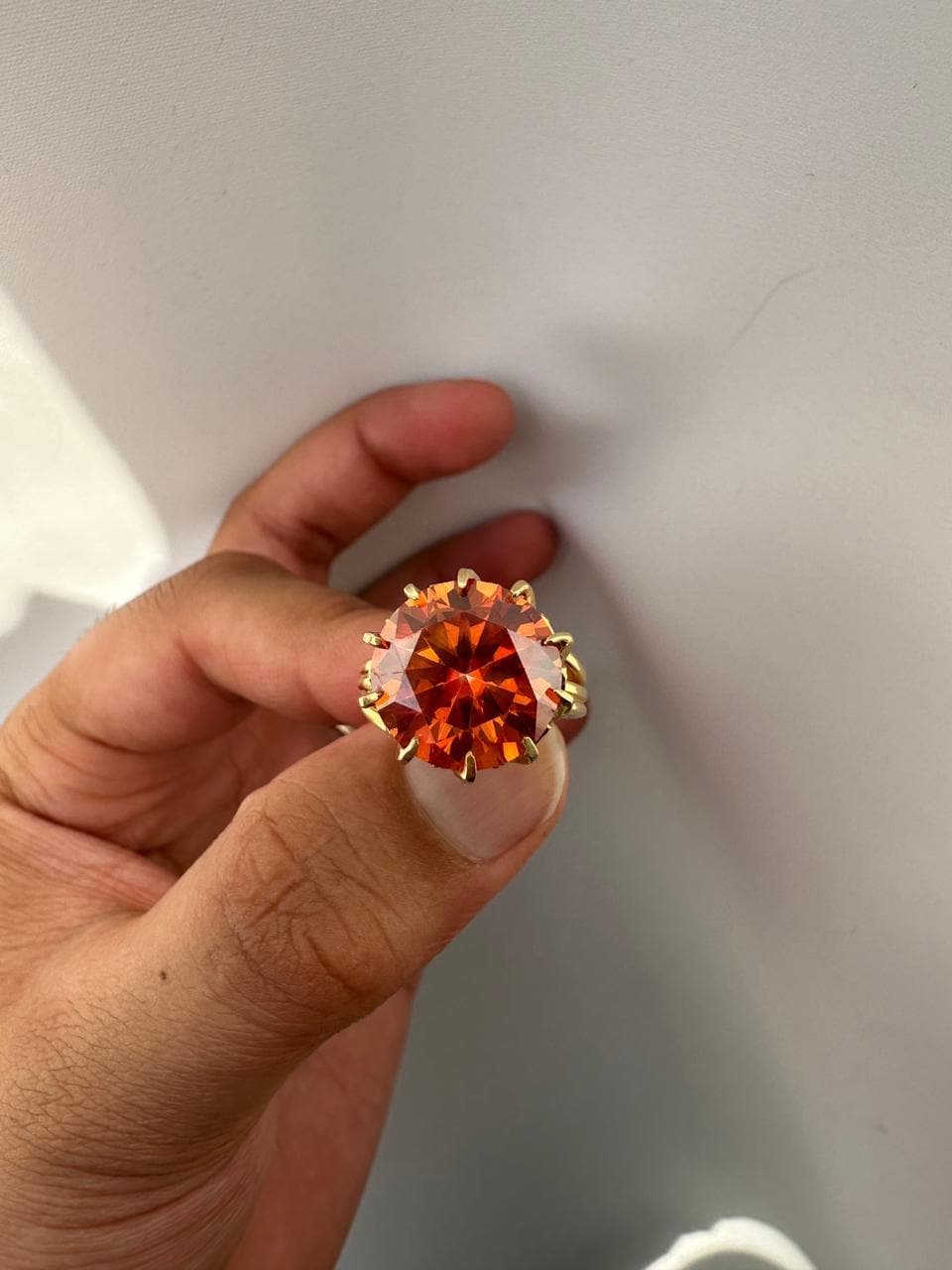 10 CT Orange Moissanite Engagement Ring, 14K Yellow Gold Round Cut Statement Ring
