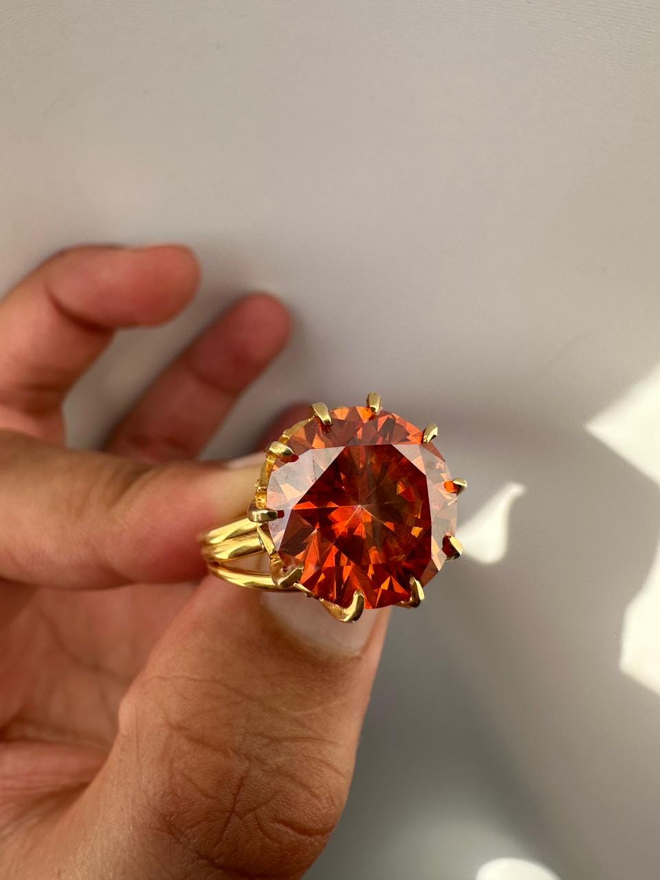 14k Gold Orange Moissanite Engagement Ring, 10 CT Statement Rings for gift