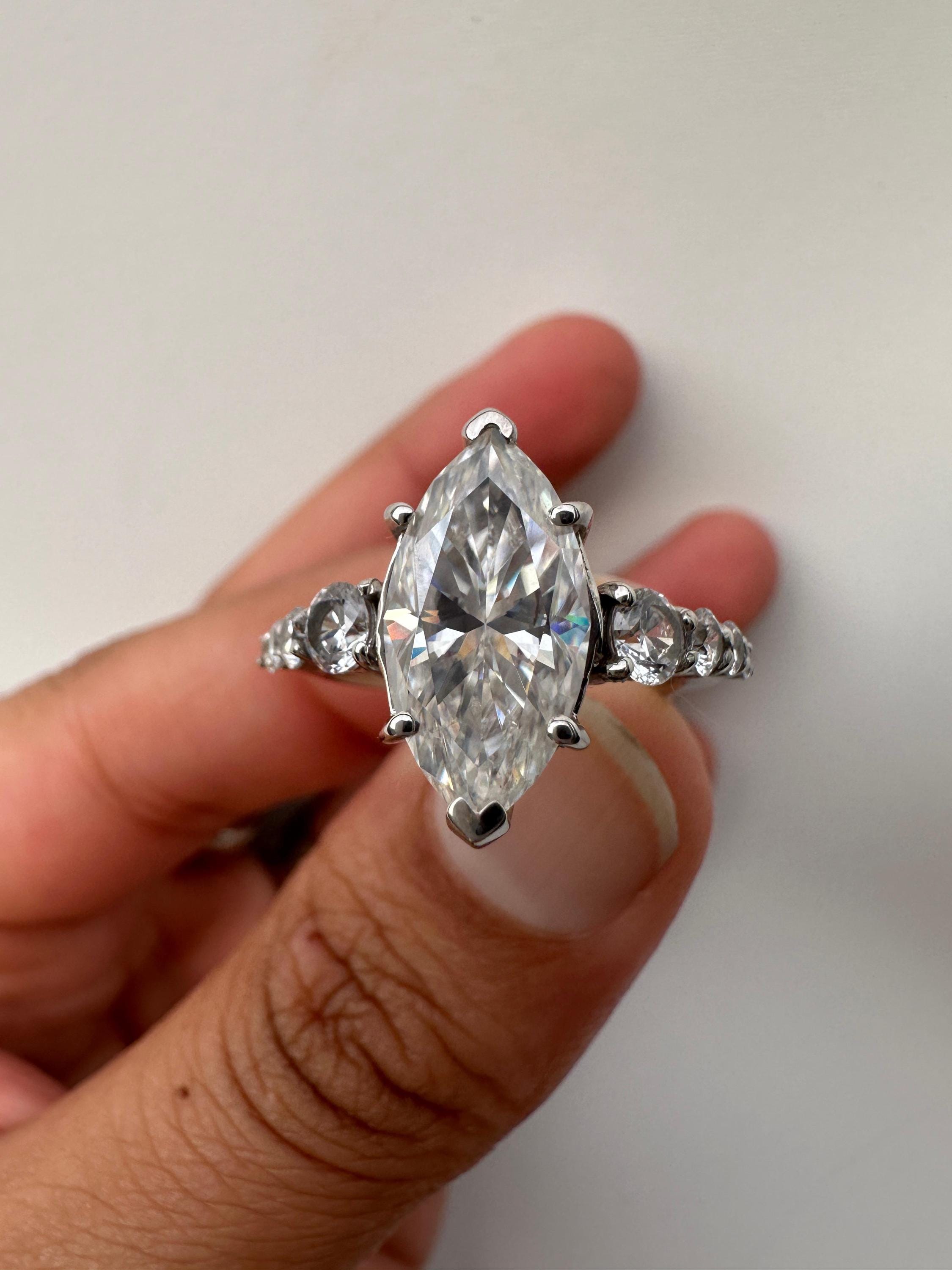 6 CT Marquise Moissanite Engagement Ring, 925 Sterling Silver Statement Ring, Elegant Gift Her