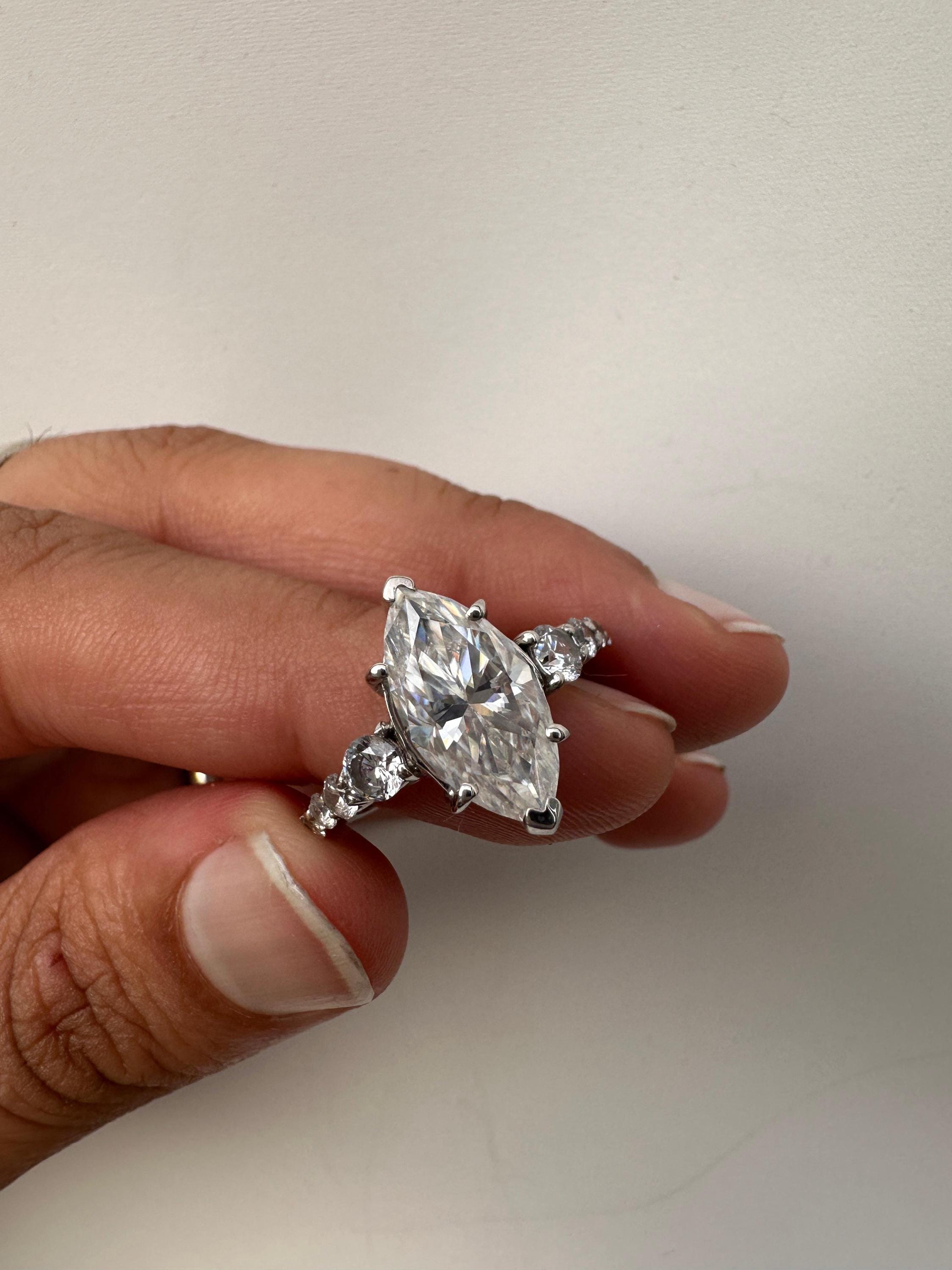 6 CT Marquise Moissanite Engagement Ring, 925 Sterling Silver Statement Ring, Elegant Gift Her
