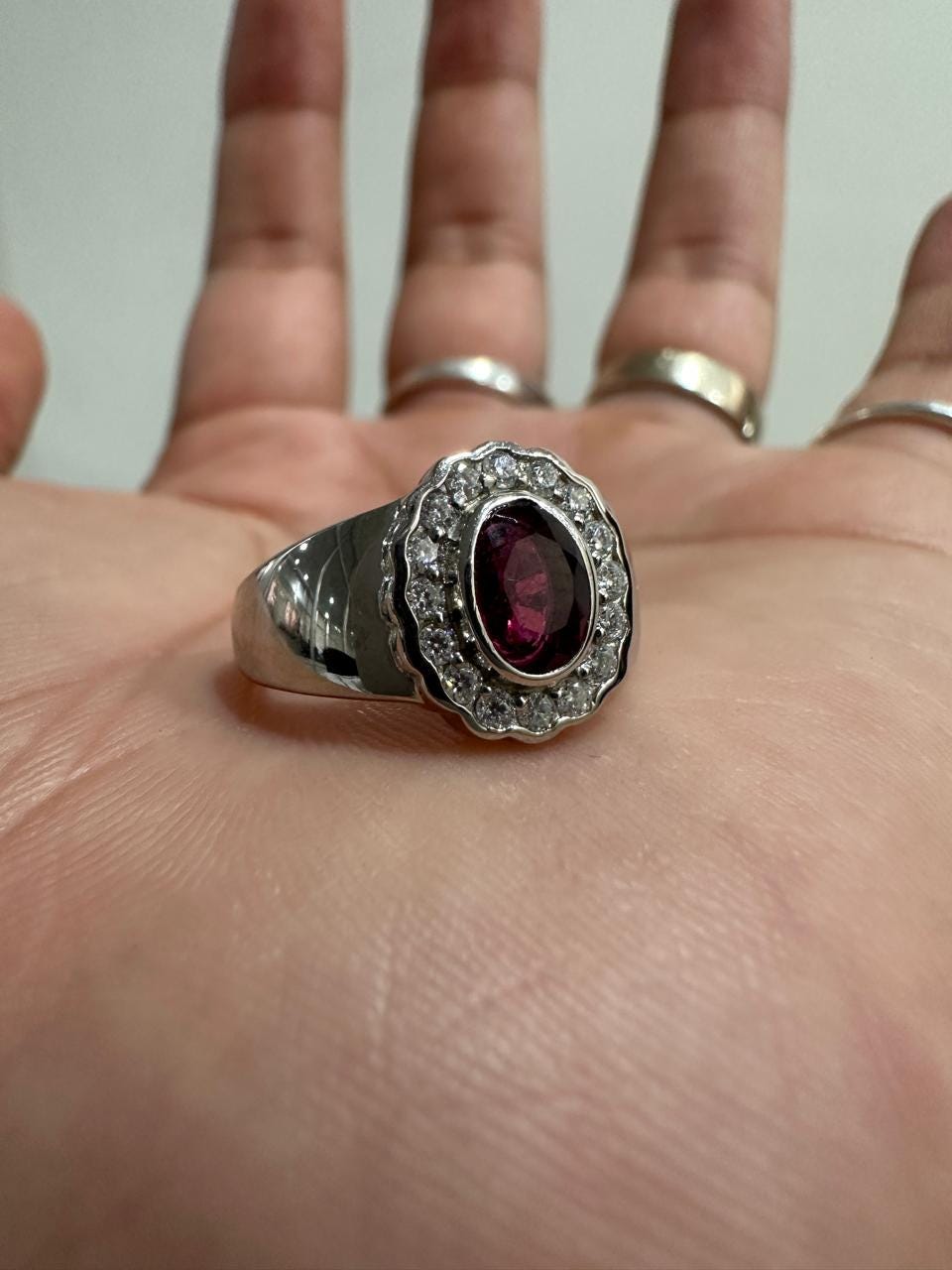 Natural Oval Ruby Halo Ring, 925 Sterling Silver, July Birthstone, Vintage Statement Jewelry