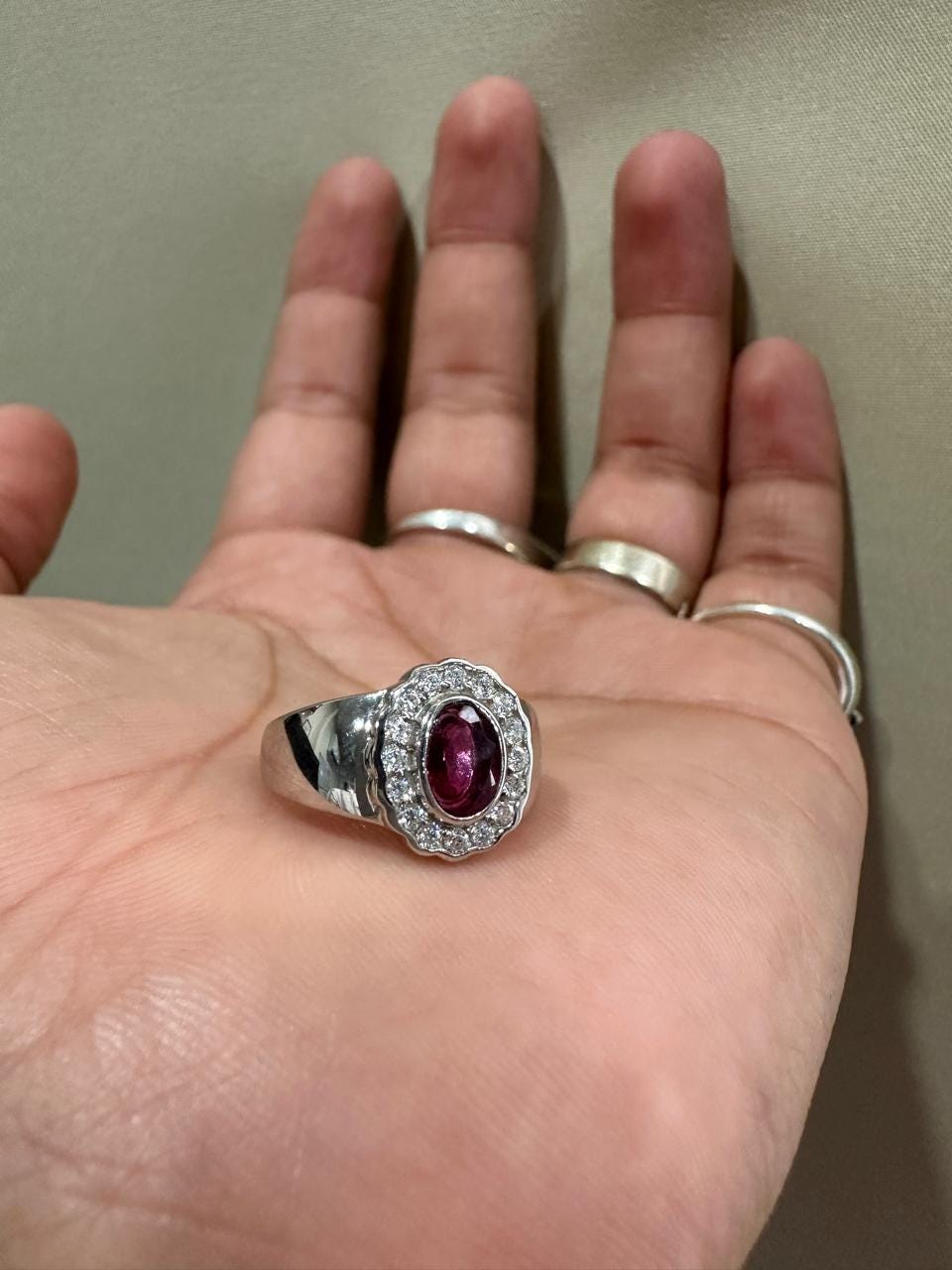 Natural Oval Ruby Halo Ring, 925 Sterling Silver, July Birthstone, Vintage Statement Jewelry