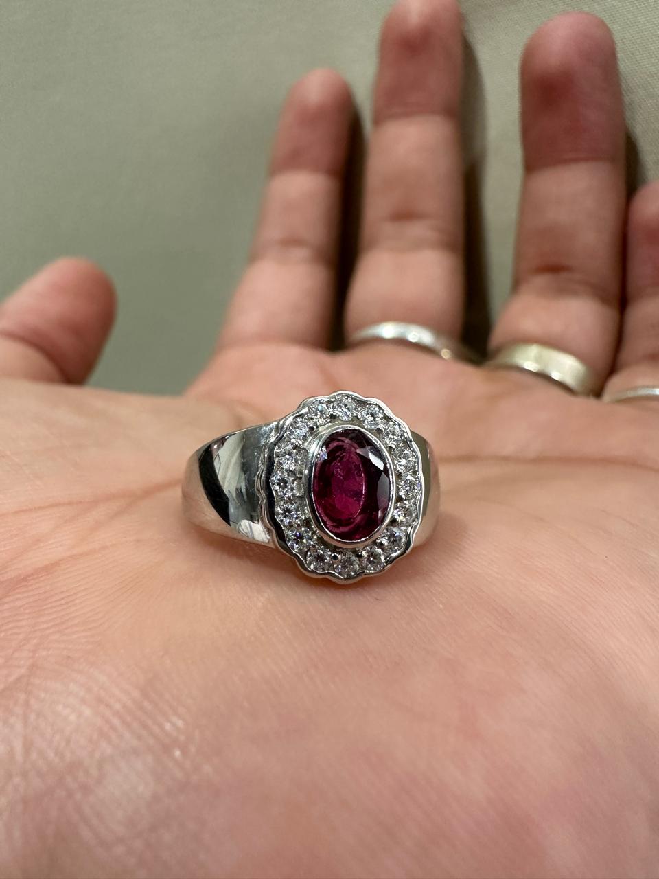Natural Oval Ruby Halo Ring, 925 Sterling Silver, July Birthstone, Vintage Statement Jewelry