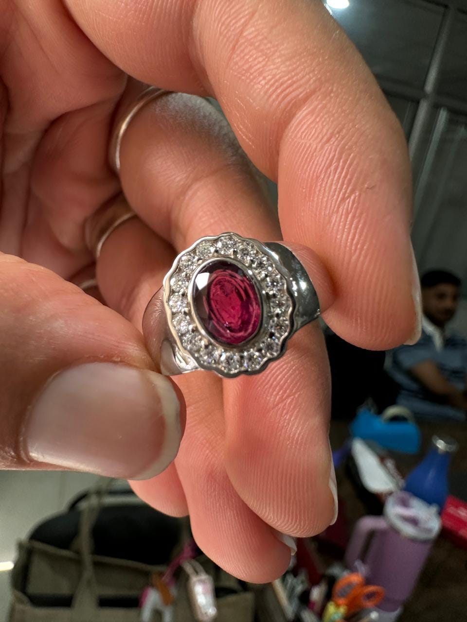 Natural Oval Ruby Halo Ring, 925 Sterling Silver, July Birthstone, Vintage Statement Jewelry