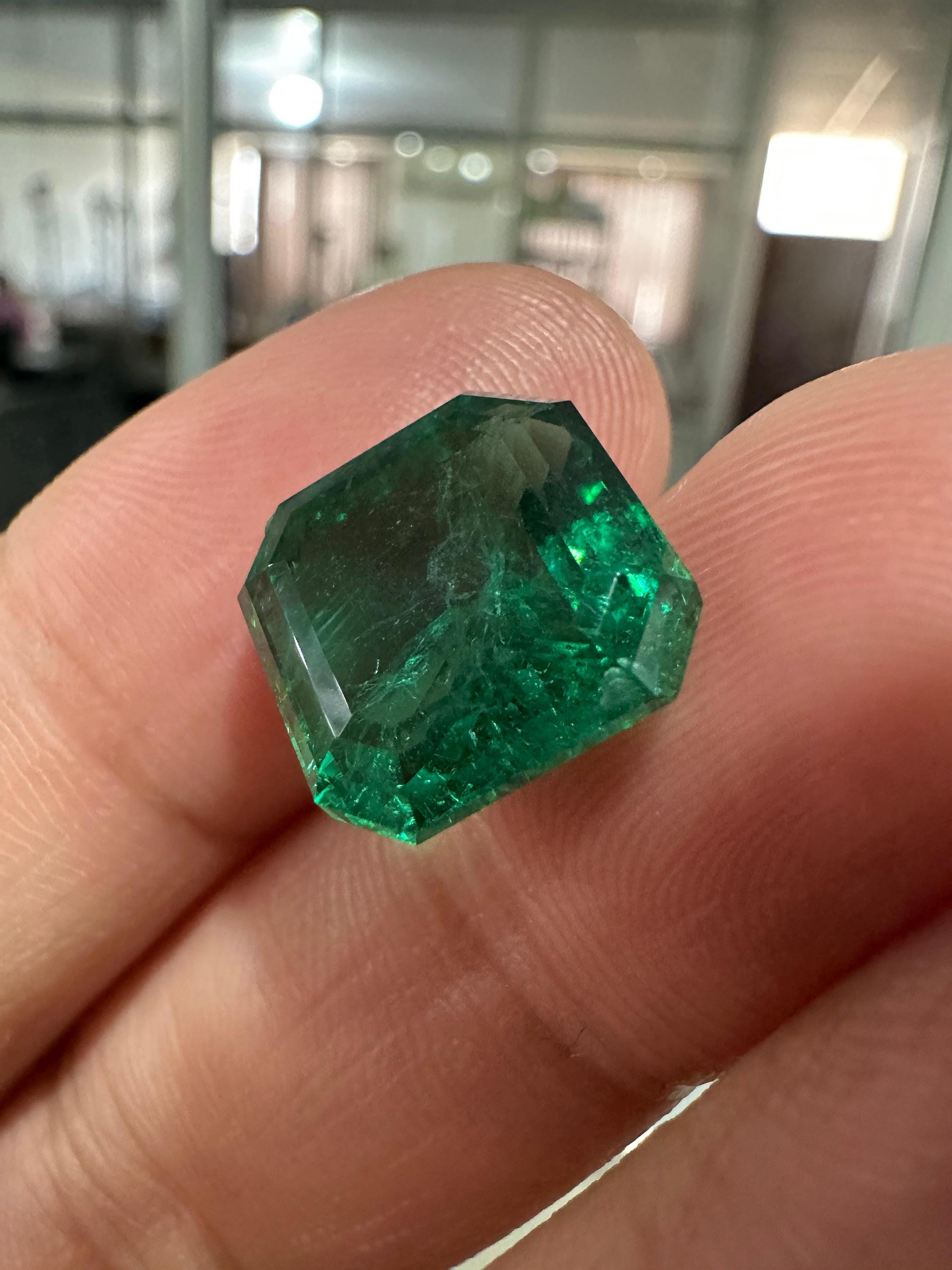 14K Gold Asscher Cut Lab Emerald Engagement Ring, 5 Ct Statement Ring, Anniversary Gift