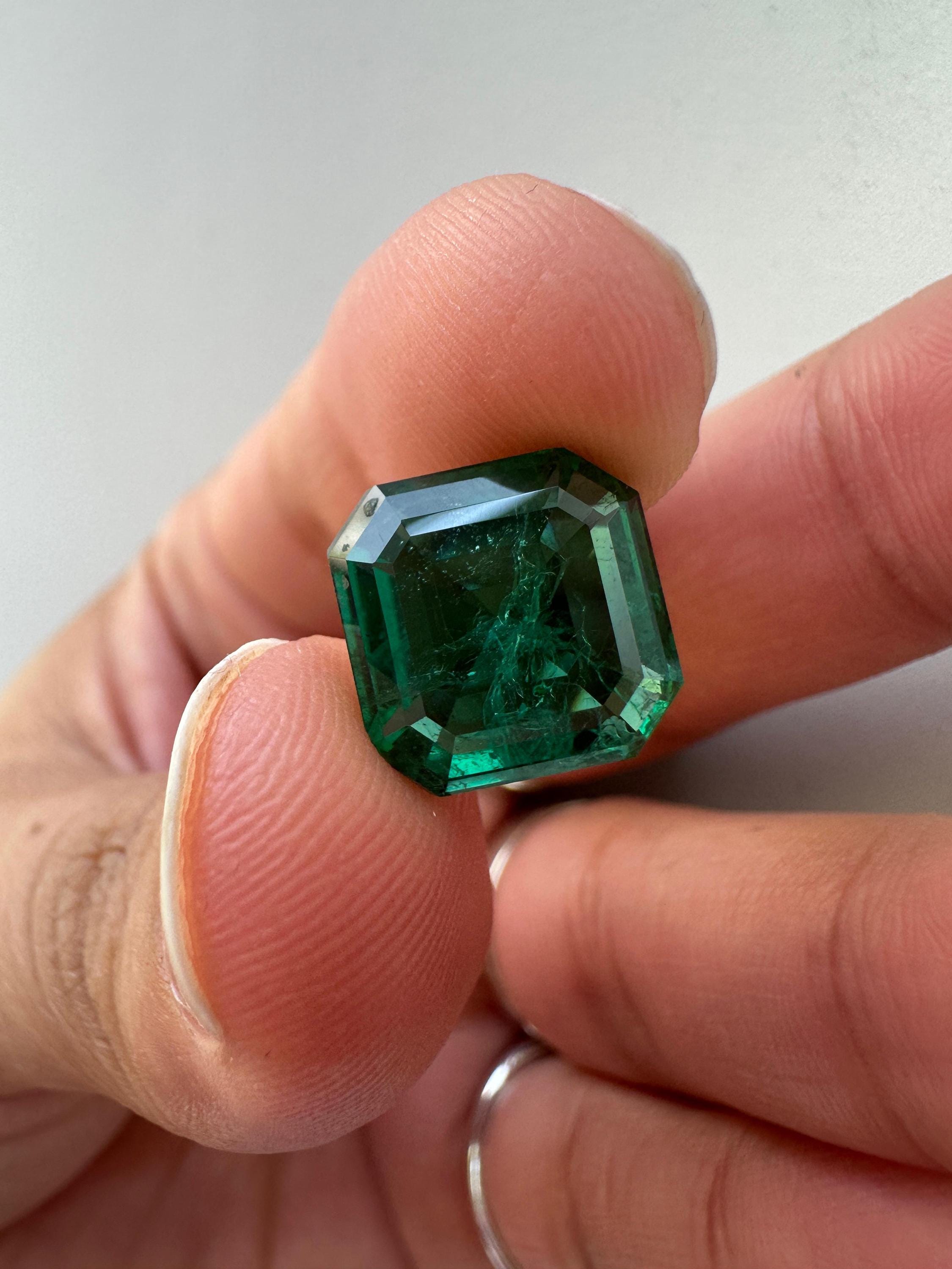 14K Gold Asscher Cut Lab Emerald Engagement Ring, 5 Ct Statement Ring, Anniversary Gift