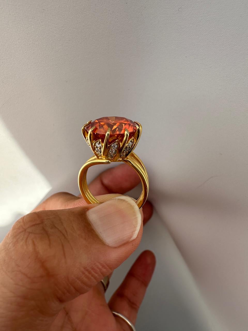 14k Gold Orange Moissanite Engagement Ring, 10 CT Statement Rings for gift