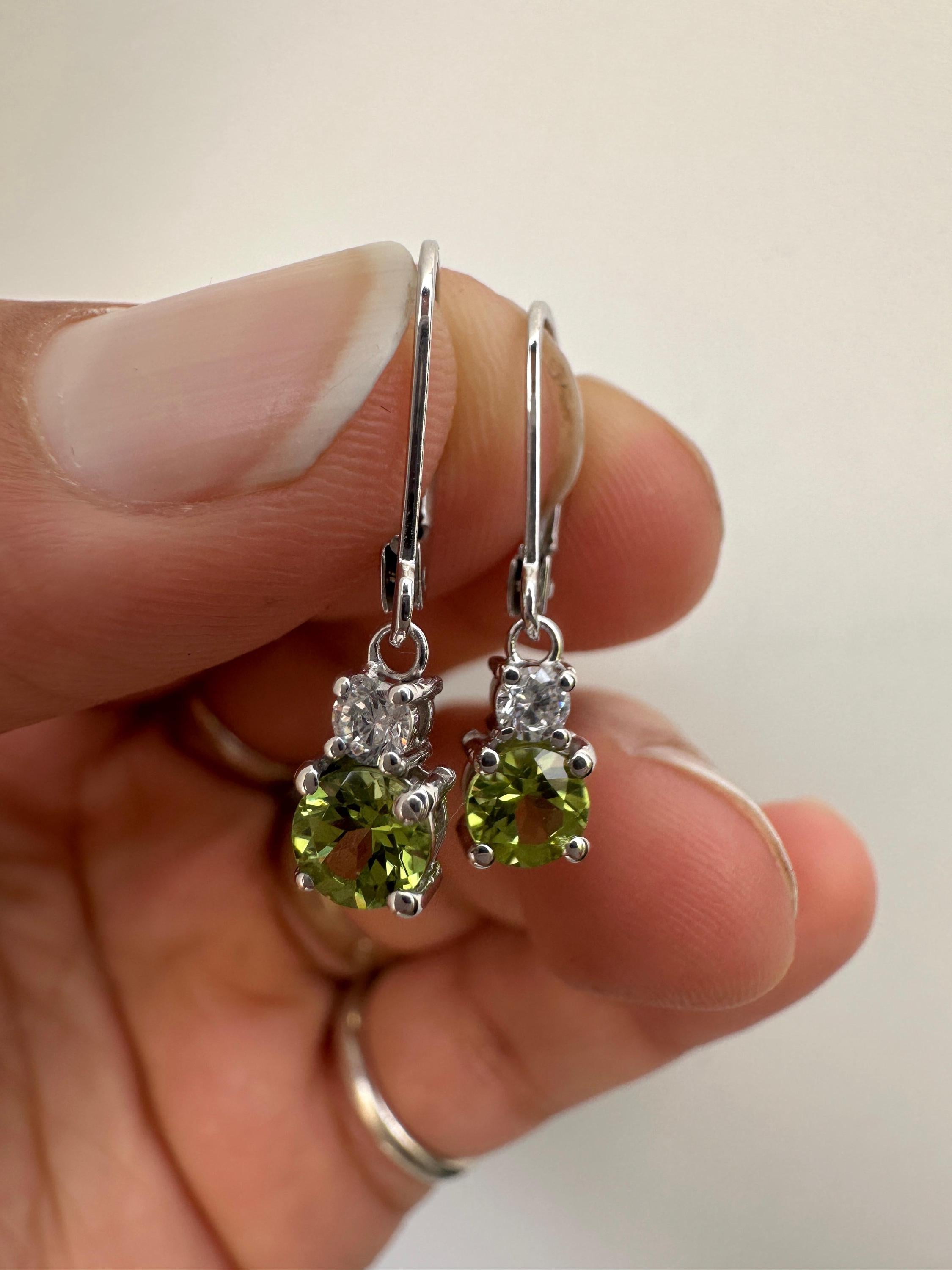 Peridot Moissanite Lever Back Drop Earrings in 925 Sterling Silver, Elegant Gift for Her