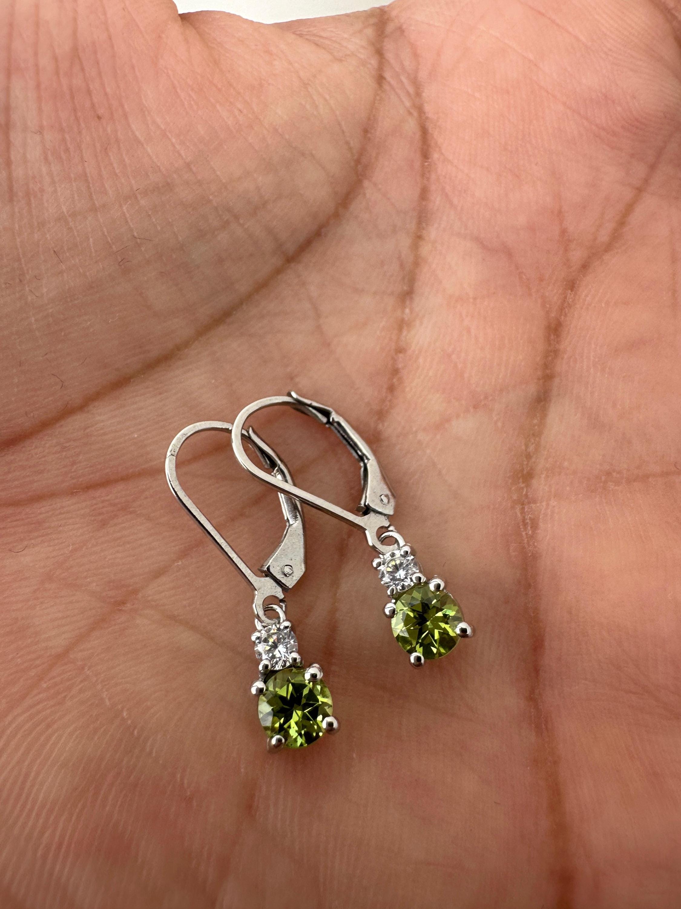 Peridot Moissanite Lever Back Drop Earrings in 925 Sterling Silver, Elegant Gift for Her