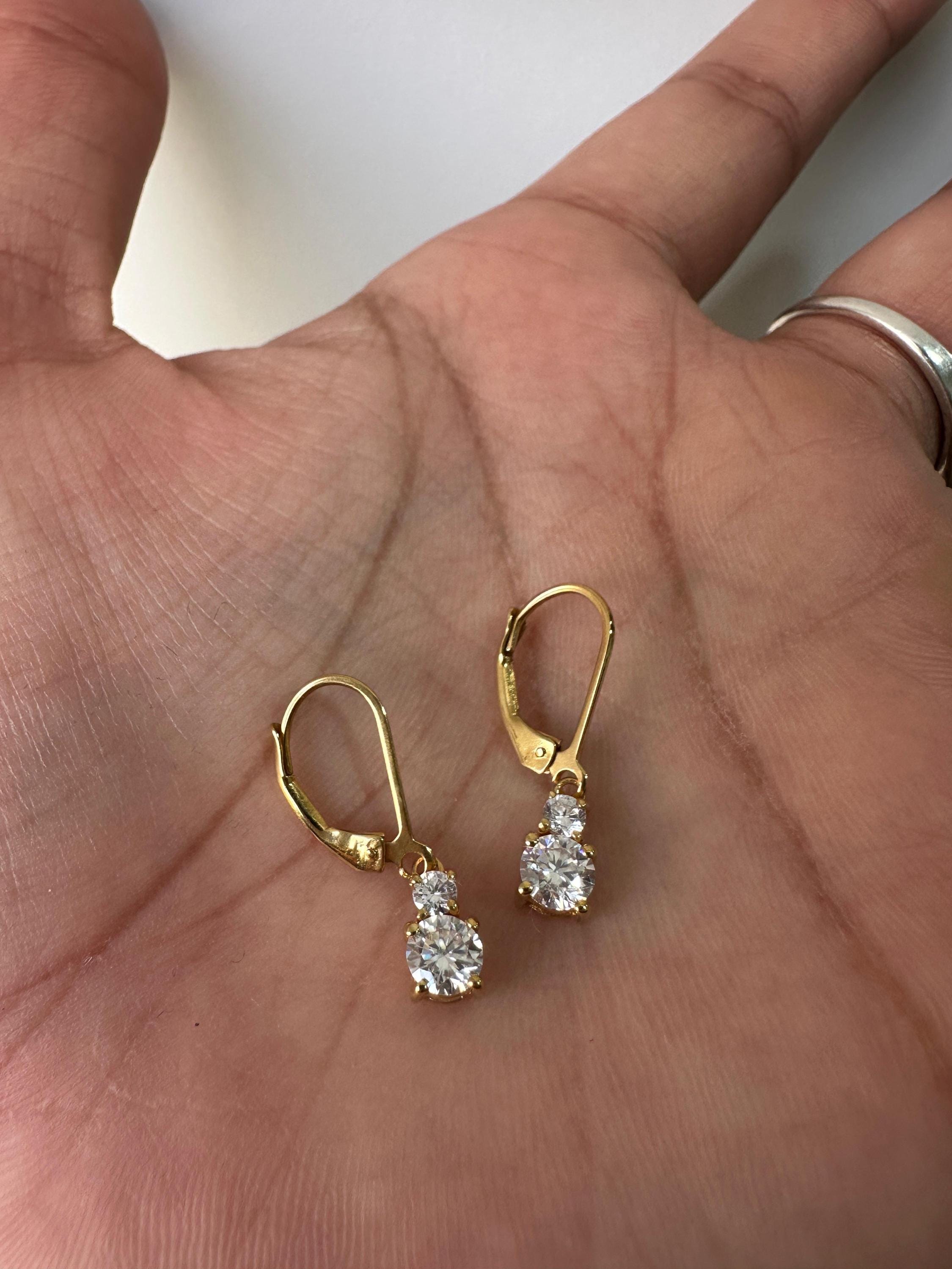Moissanite Lever Back Drop Earrings 14K Gold, Dainty Minimal Earrings, Elegant Gift for Her