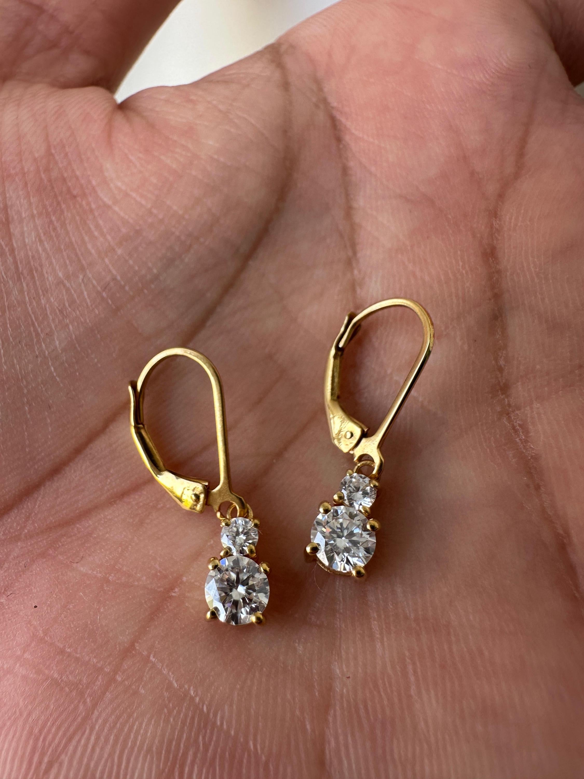 Moissanite Lever Back Drop Earrings 14K Gold, Dainty Minimal Earrings, Elegant Gift for Her