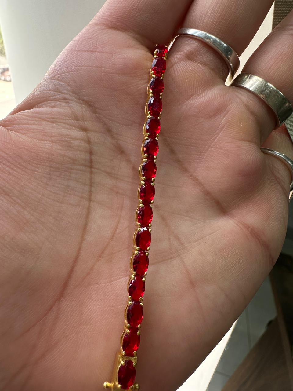 Pigeon Blood Simulated Ruby Tennis Bracelet in 14K Gold Vermeil, Luxury Gemstone Bracelet for Her or Him