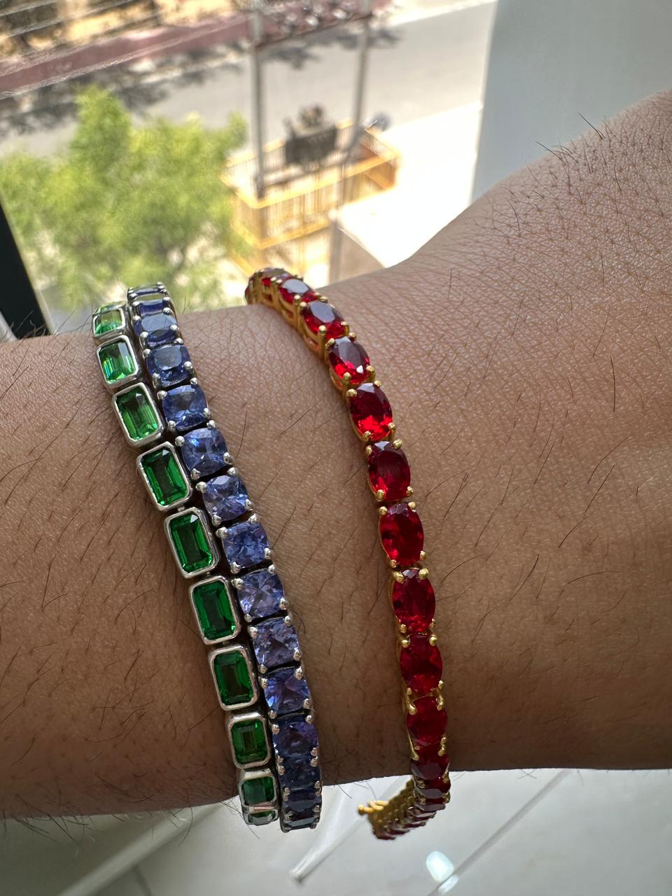 Pigeon Blood Simulated Ruby Tennis Bracelet in 14K Gold Vermeil, Luxury Gemstone Bracelet for Her or Him