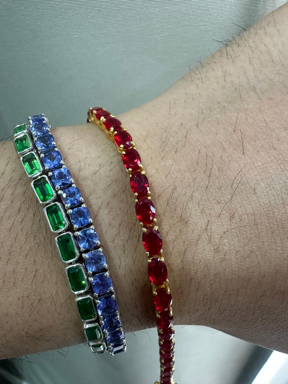 Pigeon Blood Simulated Ruby Tennis Bracelet in 14K Gold Vermeil, Luxury Gemstone Bracelet for Her or Him