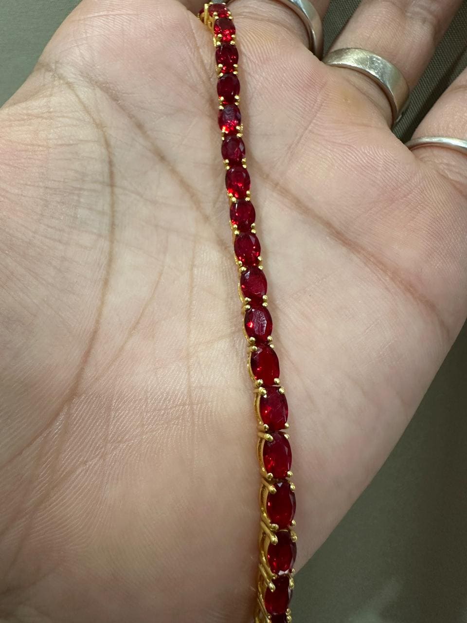 Pigeon Blood Simulated Ruby Tennis Bracelet in 14K Gold Vermeil, Luxury Gemstone Bracelet for Her or Him