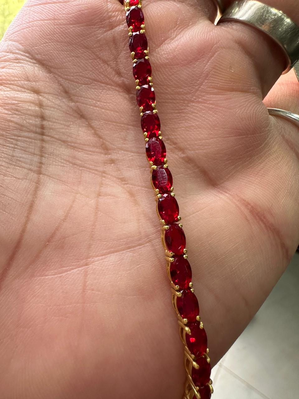 Pigeon Blood Simulated Ruby Tennis Bracelet in 14K Gold Vermeil, Luxury Gemstone Bracelet for Her or Him
