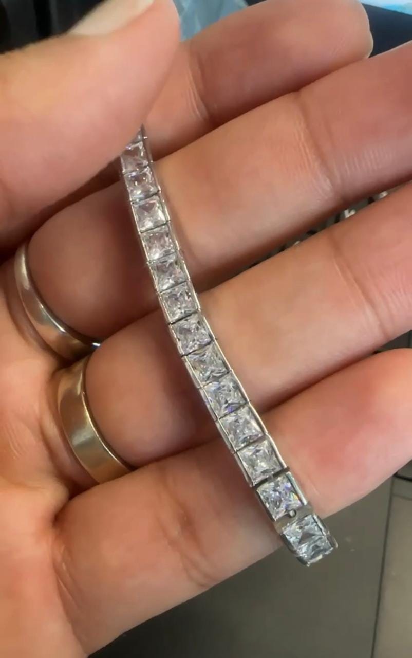 Princess Cut Moissanite Tennis Bracelet, 11 CT Sterling Silver Statement Jewelry