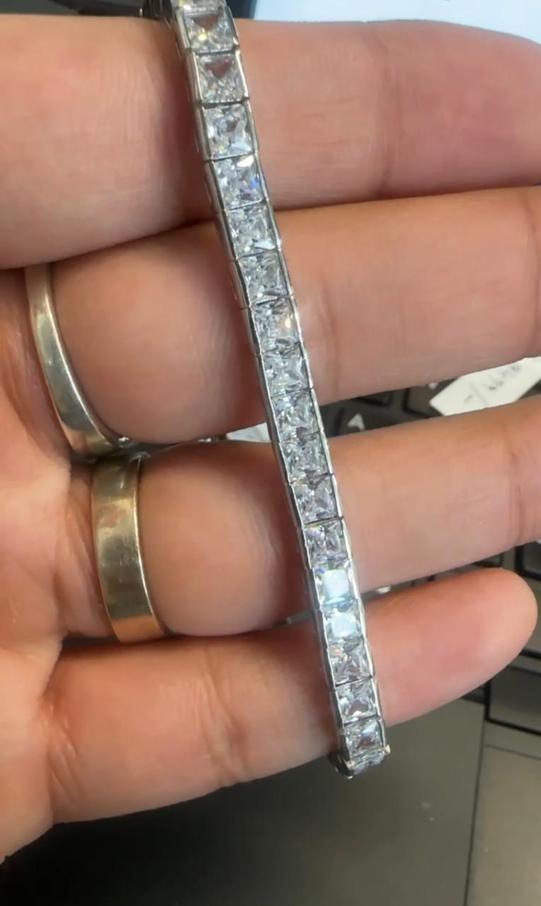 Princess Cut Moissanite Tennis Bracelet, 11 CT Sterling Silver Statement Jewelry