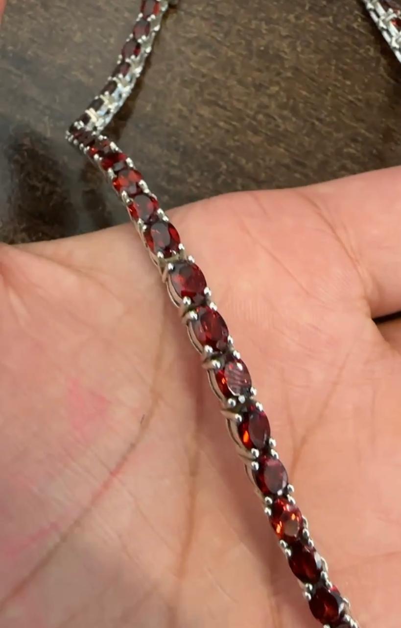 Natural Oval Garnet Tennis Necklace, 925 Sterling Silver, January Birthstone Jewelry