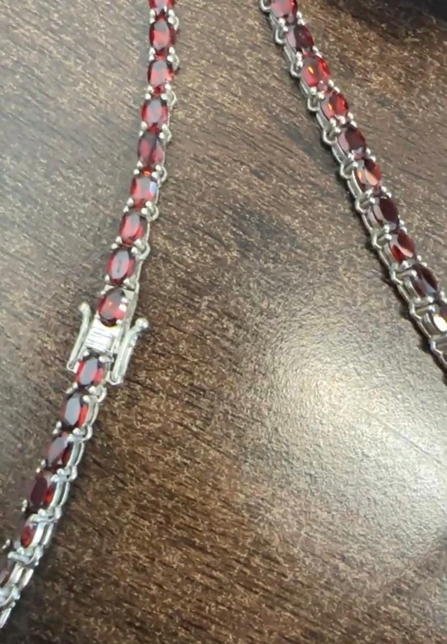 Natural Oval Garnet Tennis Necklace, 925 Sterling Silver, January Birthstone Jewelry