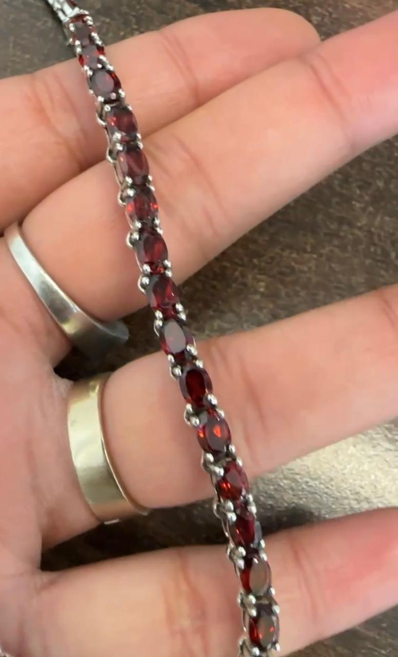 Natural Oval Garnet Tennis Necklace, 925 Sterling Silver, January Birthstone Jewelry
