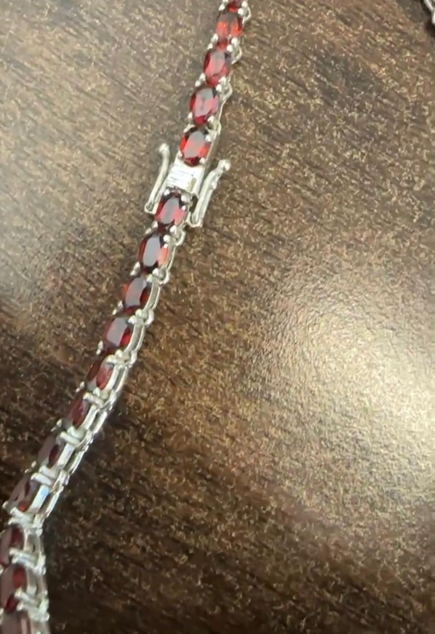 Natural Oval Garnet Tennis Necklace, 925 Sterling Silver, January Birthstone Jewelry