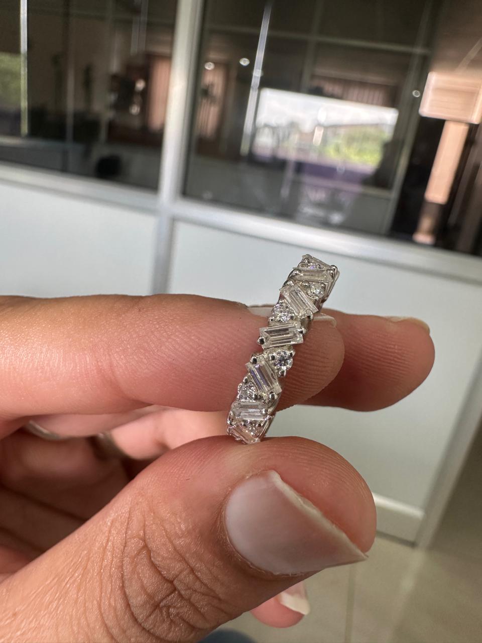 Moissanite Baguette and Round Eternity Band Ring in 925 Silver, Luxury Wedding Band, Elegant Gift for Her