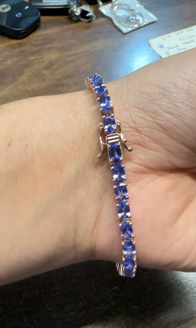 18 CT Blue Violet Tanzanite Tennis Bracelet, 14K Gold, December Birthstone Jewelry