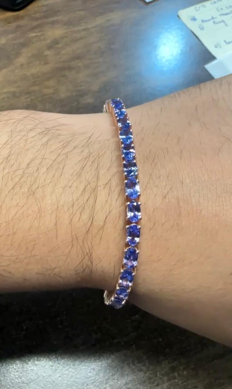 18 CT Blue Violet Tanzanite Tennis Bracelet, 14K Gold, December Birthstone Jewelry