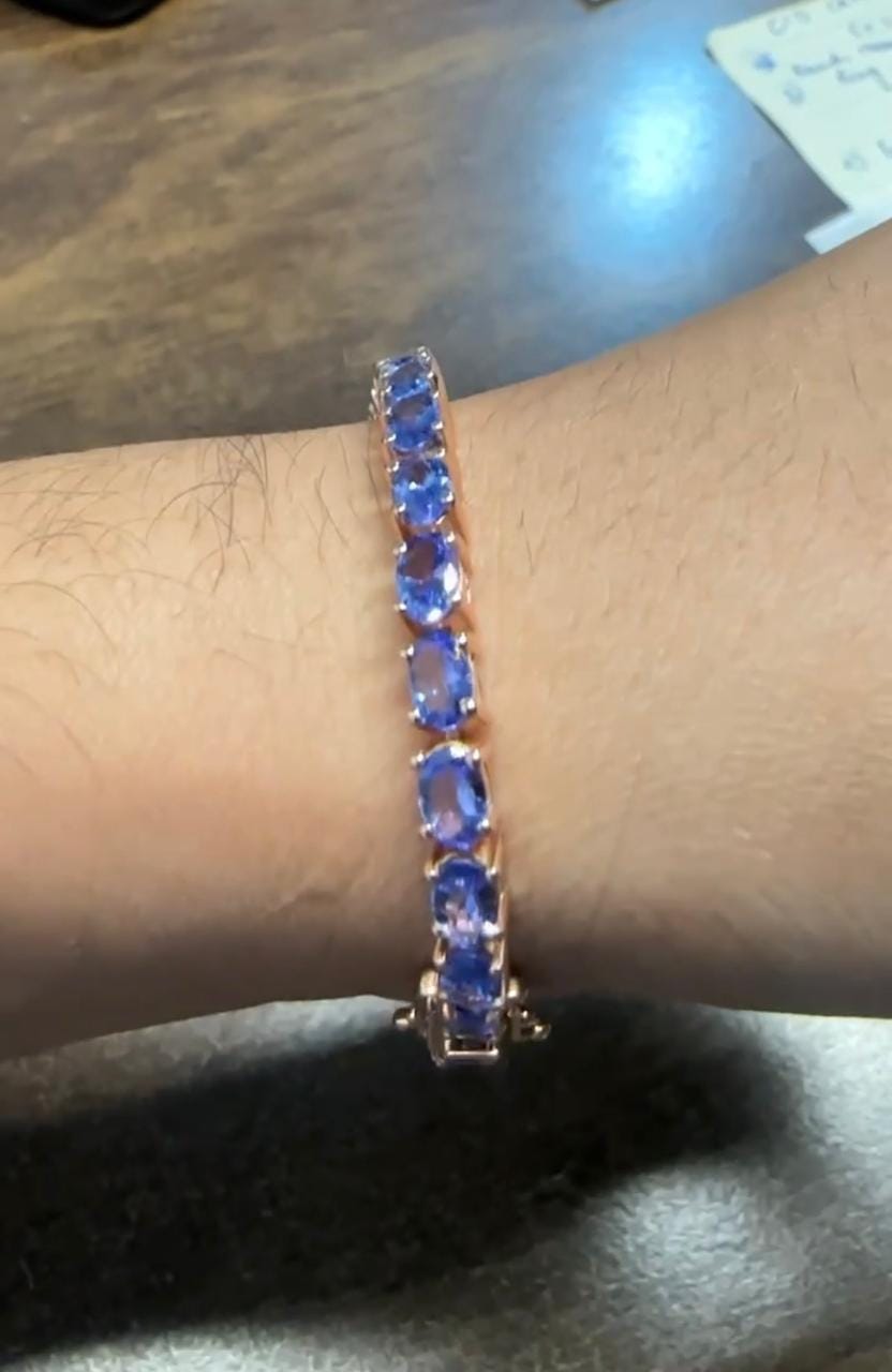 18 CT Blue Violet Tanzanite Tennis Bracelet, 14K Gold, December Birthstone Jewelry
