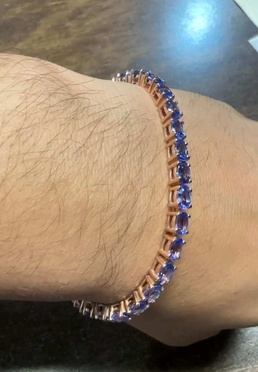 18 CT Blue Violet Tanzanite Tennis Bracelet, 14K Gold, December Birthstone Jewelry